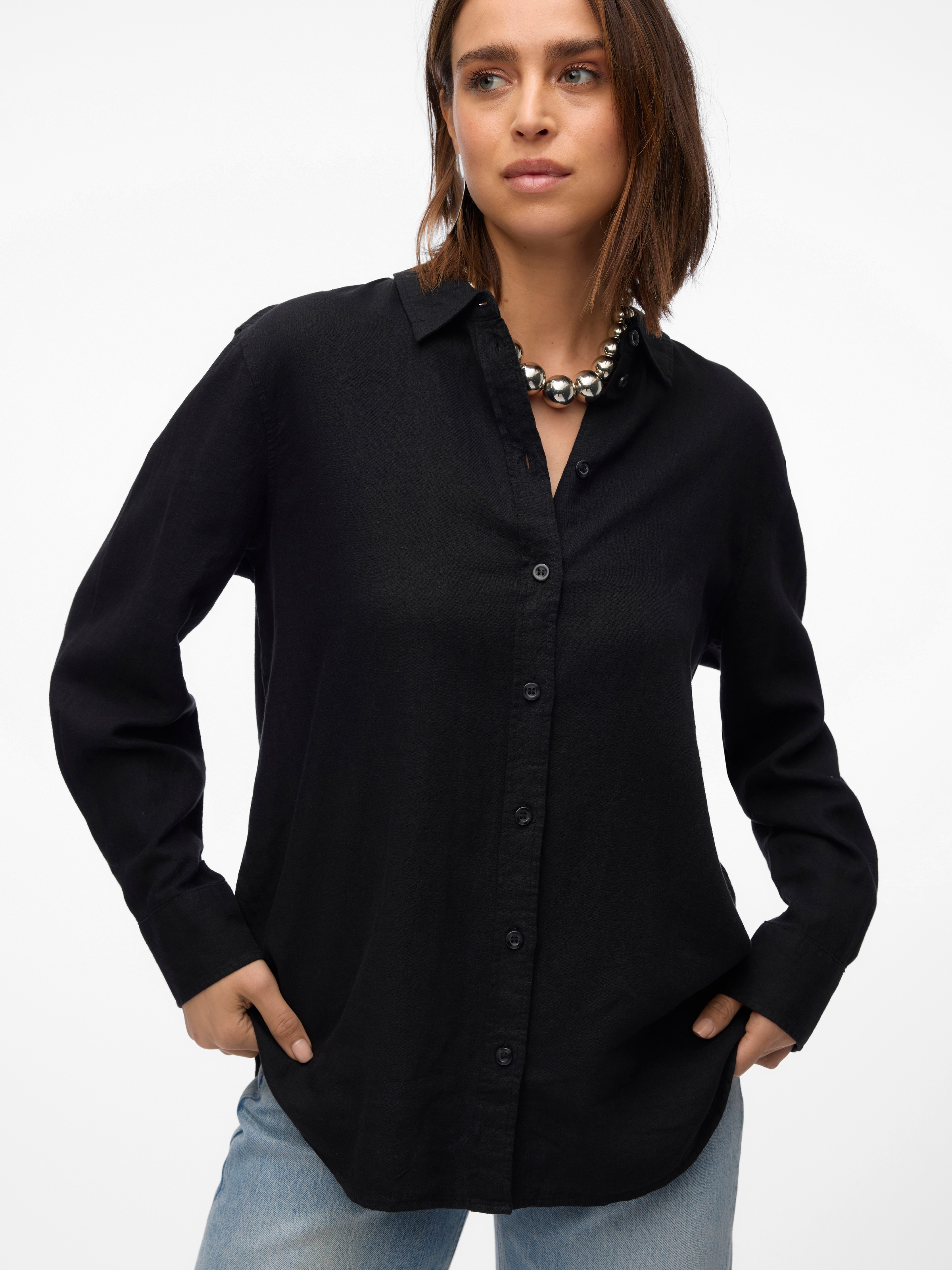Vero Moda Hemdbluse »VMLINN LINEN LS SHIRT WVN NOOS«, hochwertige Qaulität mit Leinen