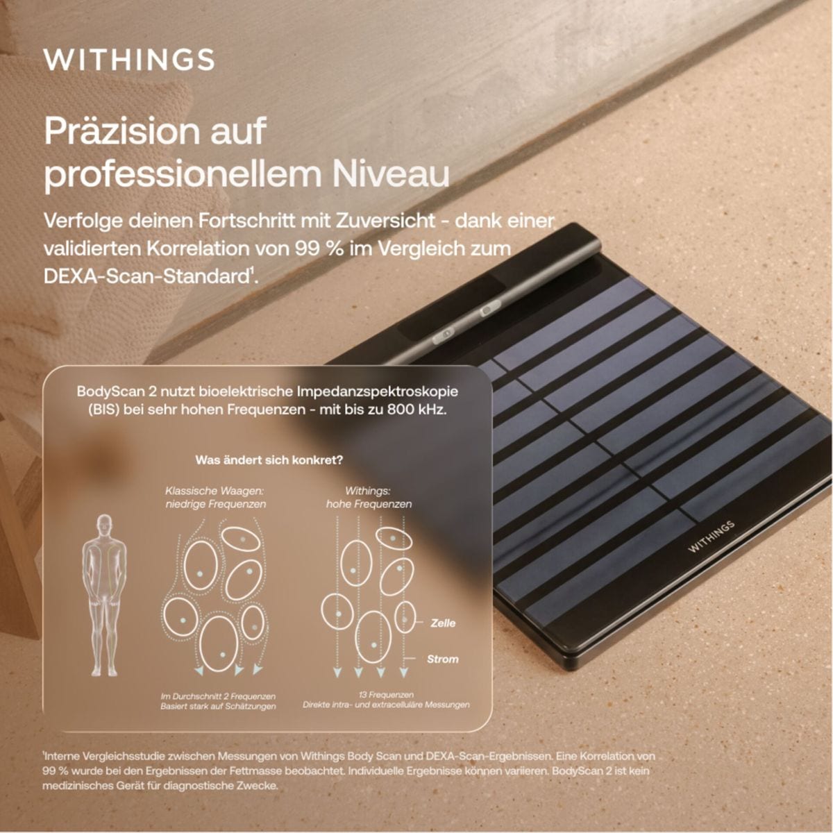 Withings Körper-Analyse-Waage »Withings BodyScan2: Ganzkörperanalyse für Herz & Stoffwechsel« 6-Kanal-EKG • Vorhofflimmern-Erkennung • SpO₂ • Nervengesundheit