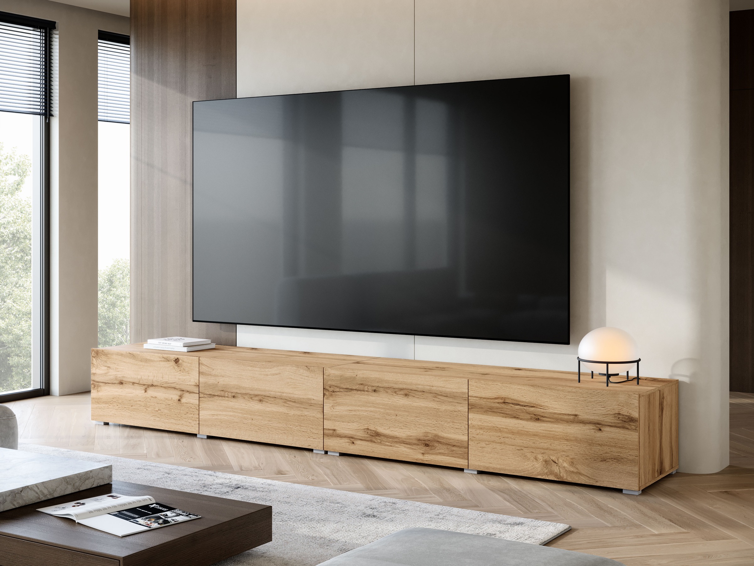 OTTO home Lowboard »Denver Erlebe die Weltmeisterschaft im XXL-Format« Elegantes TV-Möbel 300 cm, speziell für bis zu 98-Zoll Fernseher