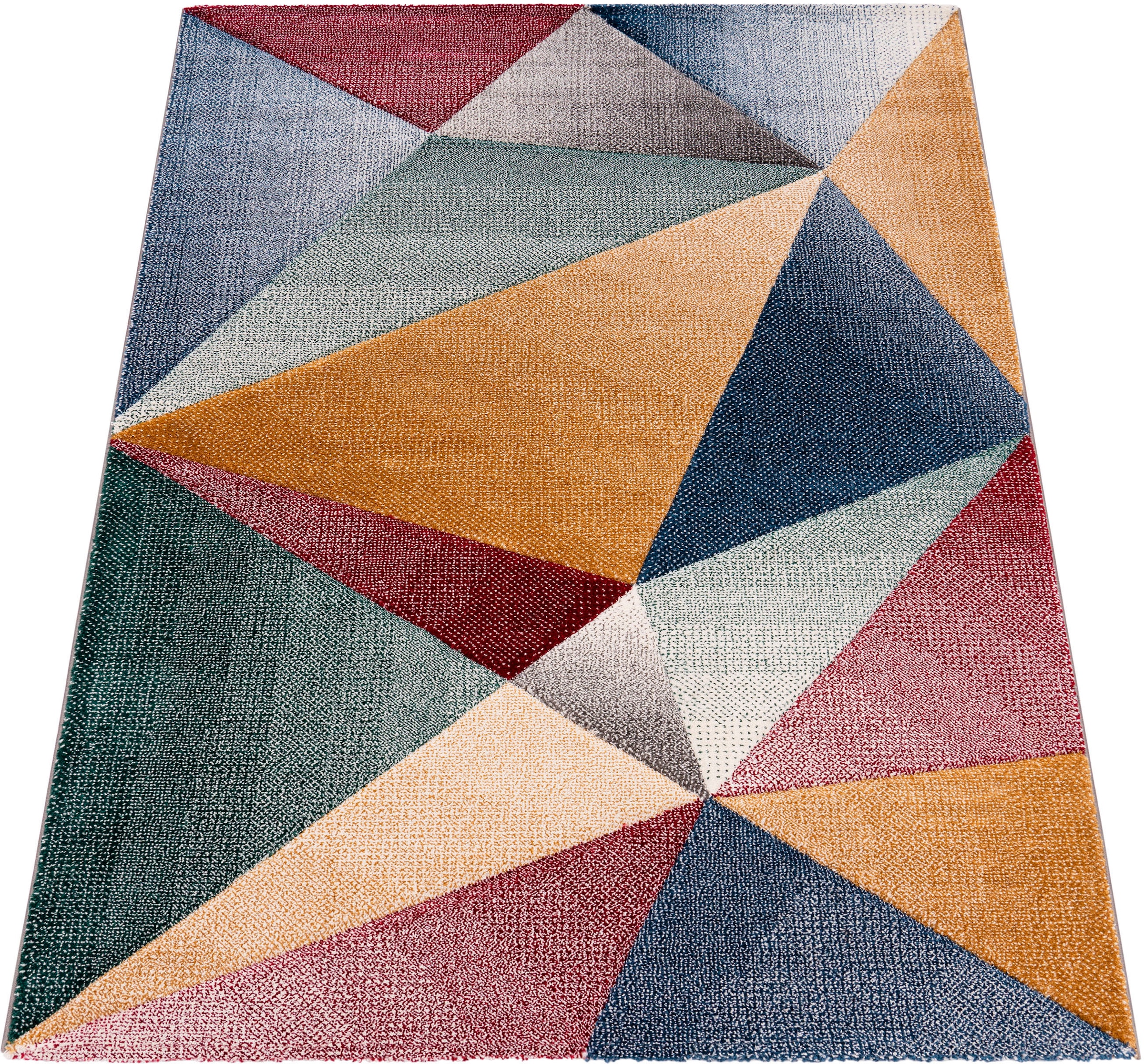 Paco Home Teppich »Smaragd 762«, rechteckig, 17 mm Höhe, Kurzflor, modernes geometrisches Design, Wohnzimmer, Schlafzimmer