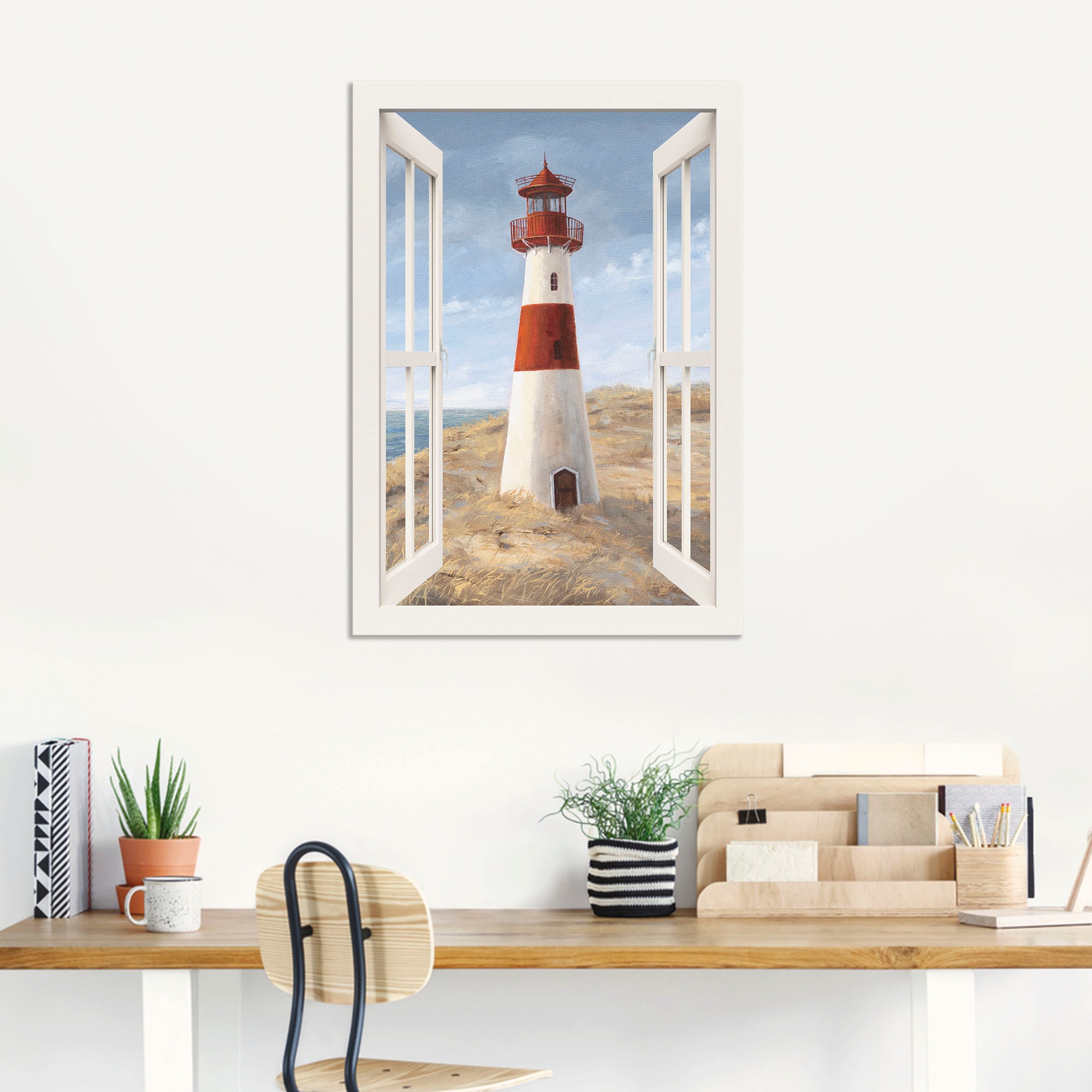 Artland Wandbild »Leuchtturm I Fensterblick«, Gebäude, (1 St.), als Alubild, Outdoorbild, Leinwandbild, Poster in verschied. Größen