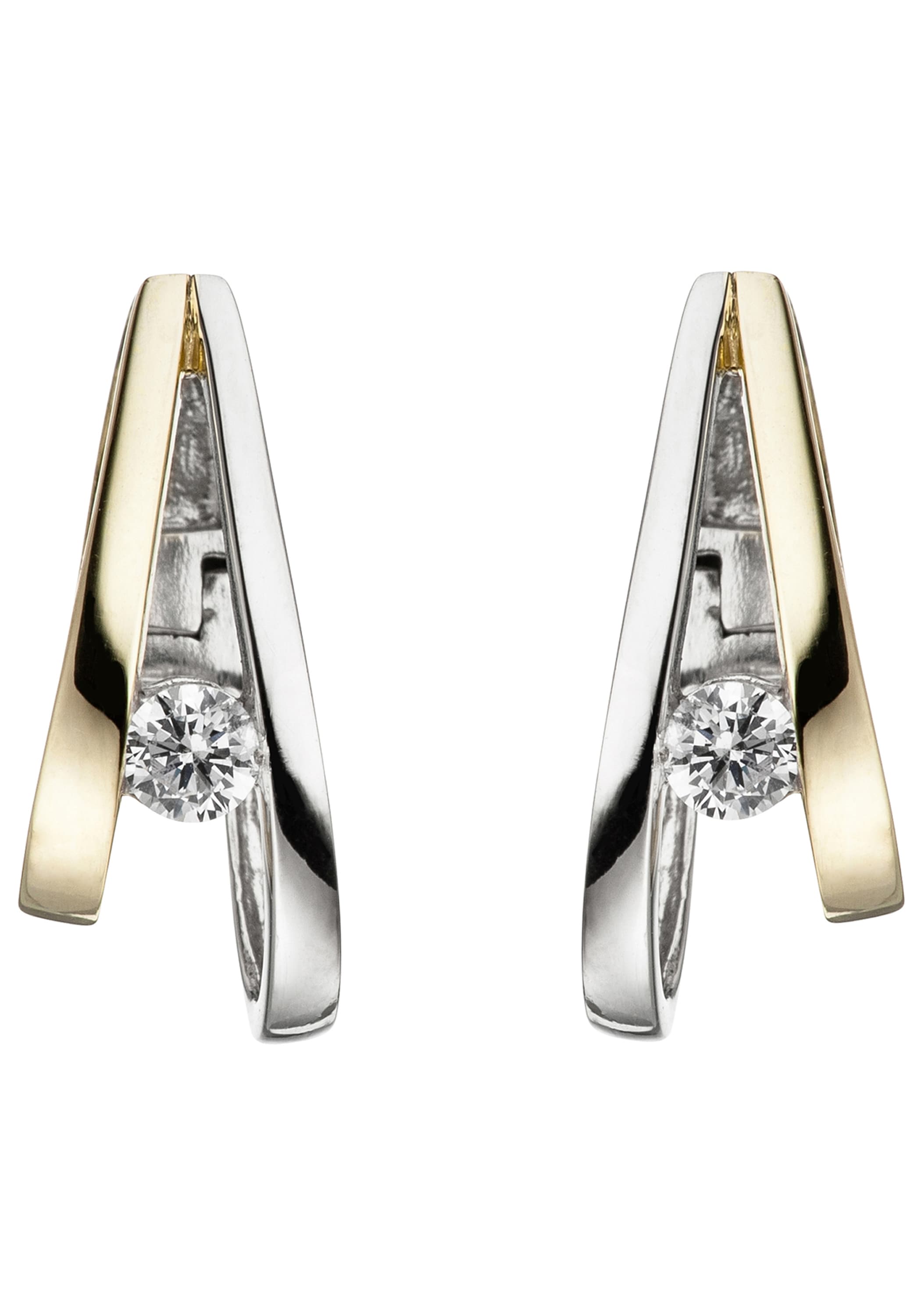 JOBO Paar Creolen 925 Silber bicolor vergoldet mit Zirkonia