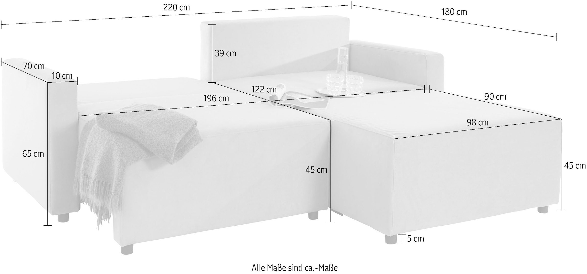 INOSIGN Ecksofa »Marva 3tlg. L-Form«, beide Armlehnelemente ausziehbar für Bettfunktion, mit Bettkasten