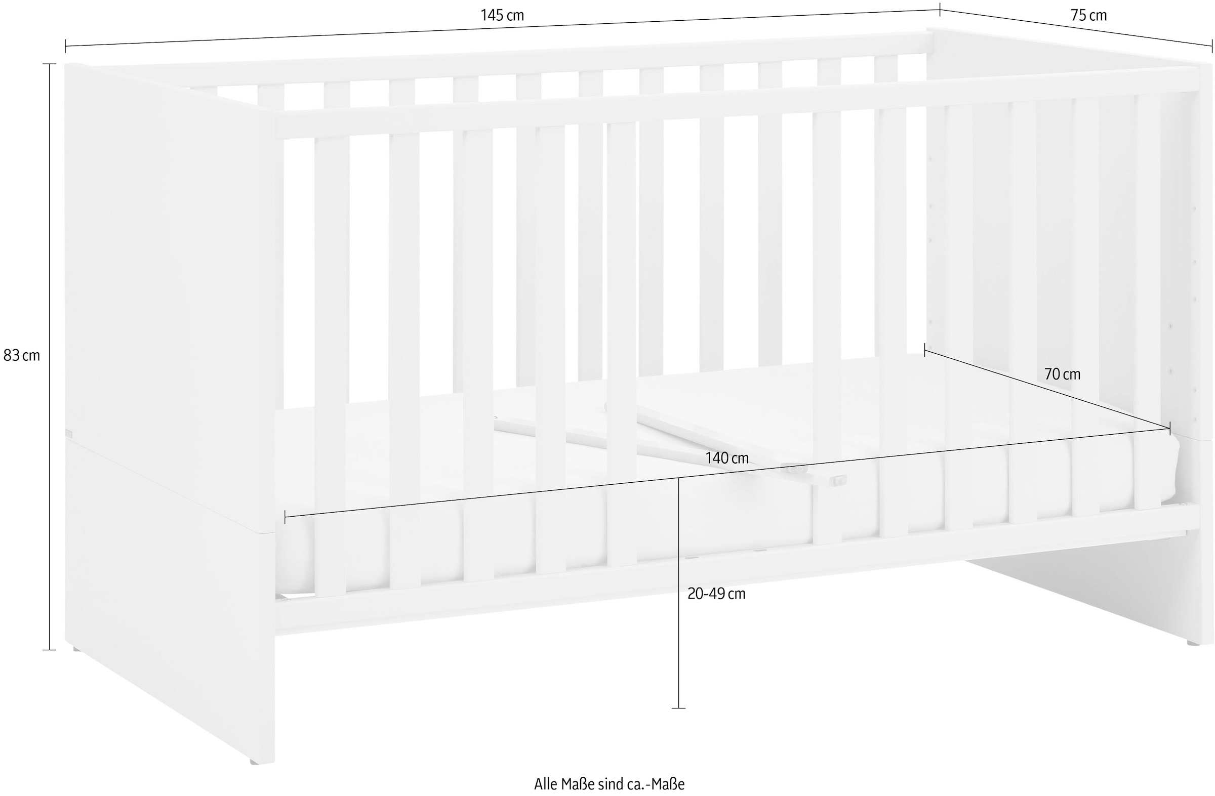 PAIDI Babybett »LITTLE SNU 70x140cm in Beige oder Weiß, umbaubares Kinderbett« Gitterbett 4-fach höhenverstellbar, entnehmbare Sprossen, Juniorbett