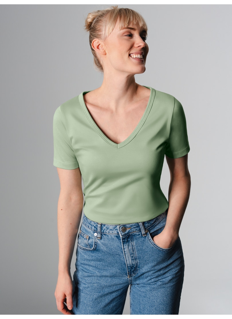 Trigema T-Shirt »TRIGEMA V-Shirt aus Baumwolle/Elastan«, (1 tlg.)