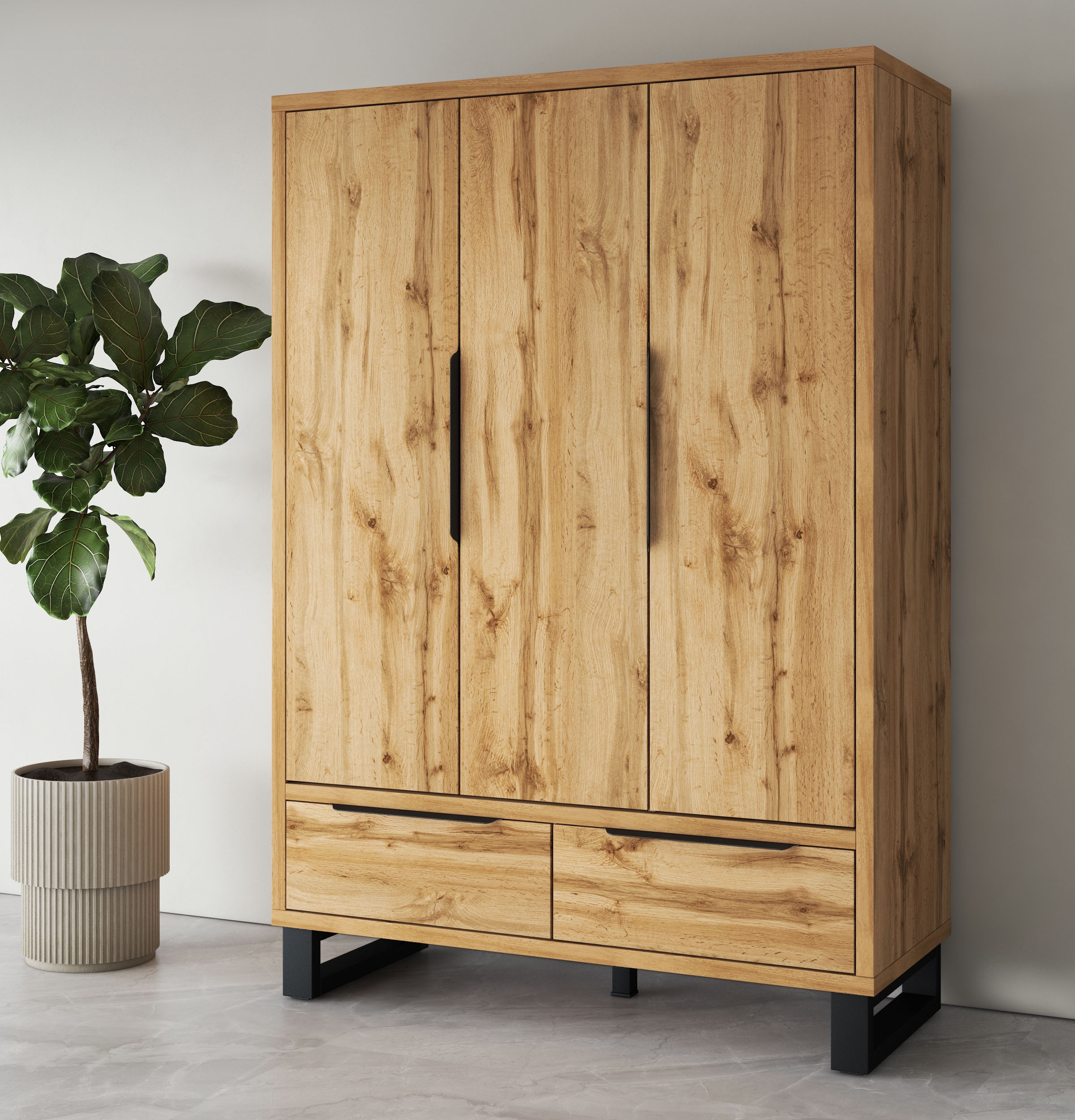 Home affaire Drehtürenschrank "Bronne,Breite 145 cm, Kleiderschrank inclusive Innenausstattung" Kleiderschrank, 2 Schubladen, Metallgriffe, Garderobe