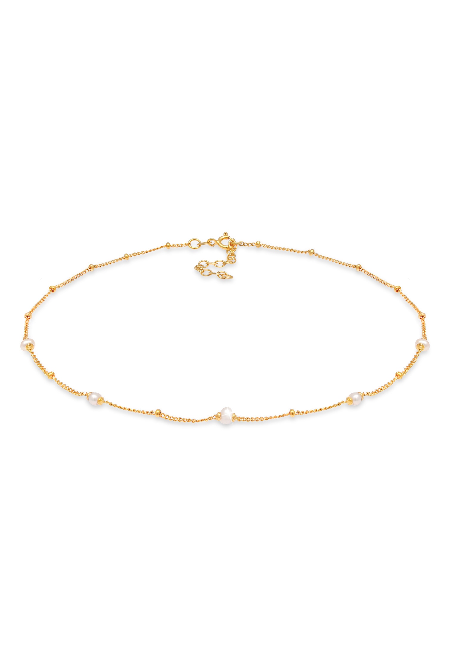 ELLI Damen Choker "Halskette Choker Kugelkette Süßwasserperlen 925 Silber", ohne Stein, Silber 925 (Sterlingsilber), gold, Silber 925