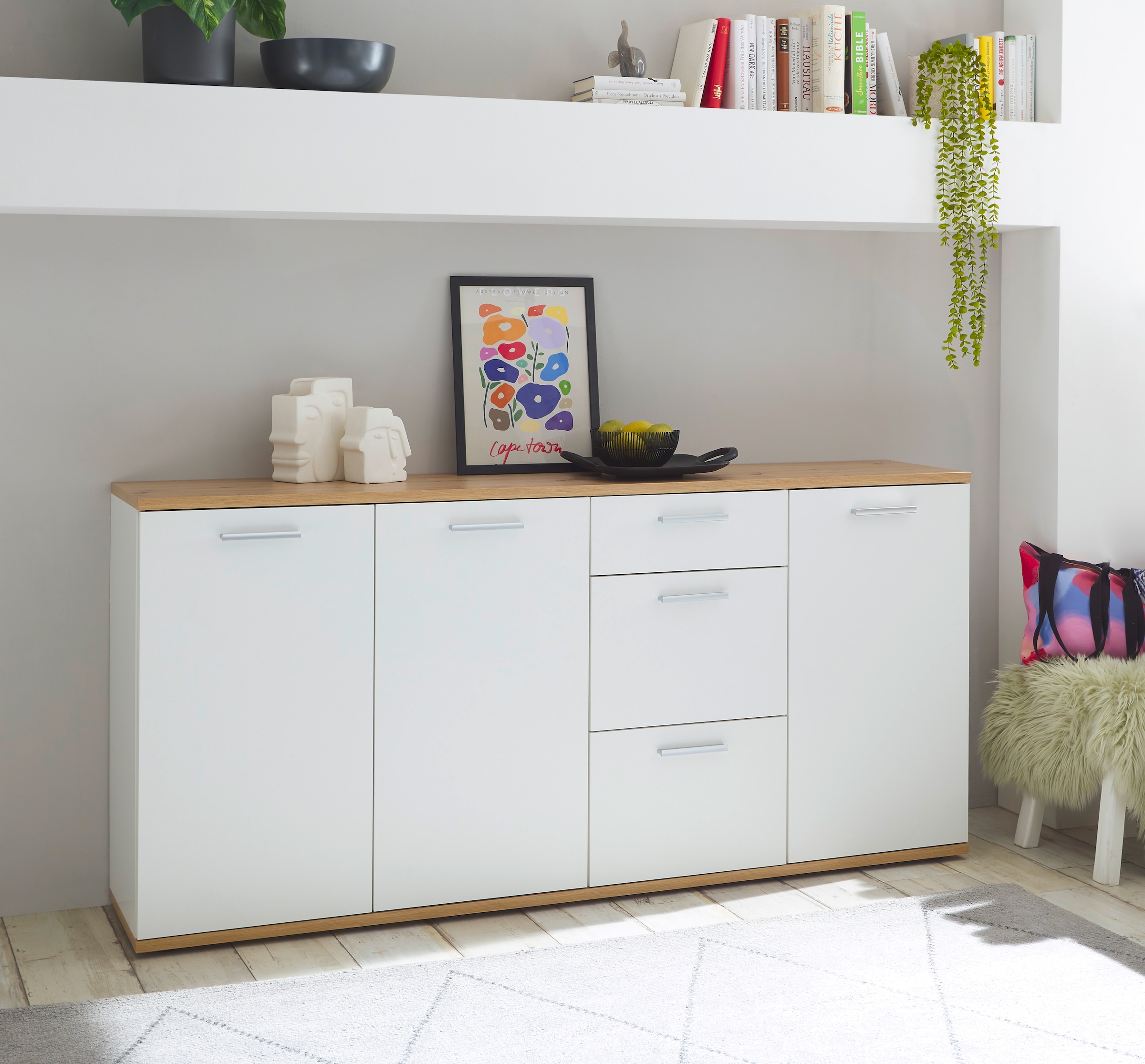 HBZ Kommode "BC1035 weiß matt, BxHxT 180x86x38 cm", Sideboard mit 3 Türen, 3 Schubkästen, 2 Einlegeböden