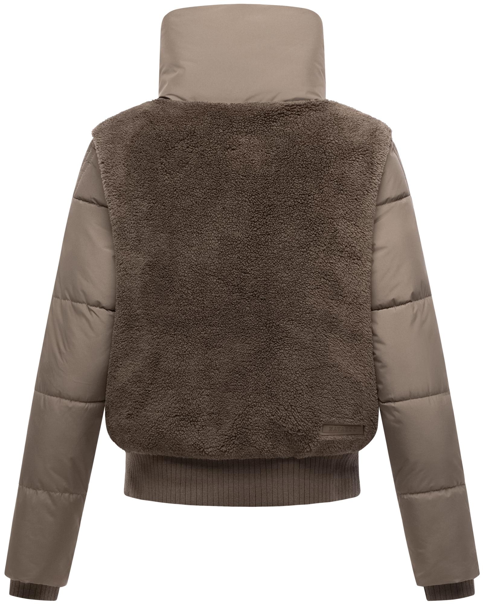 Navahoo Plüschjacke »Teddyzone 14«, ohne Kapuze, Teddy-Fleece Jacke mit hohem Kragen
