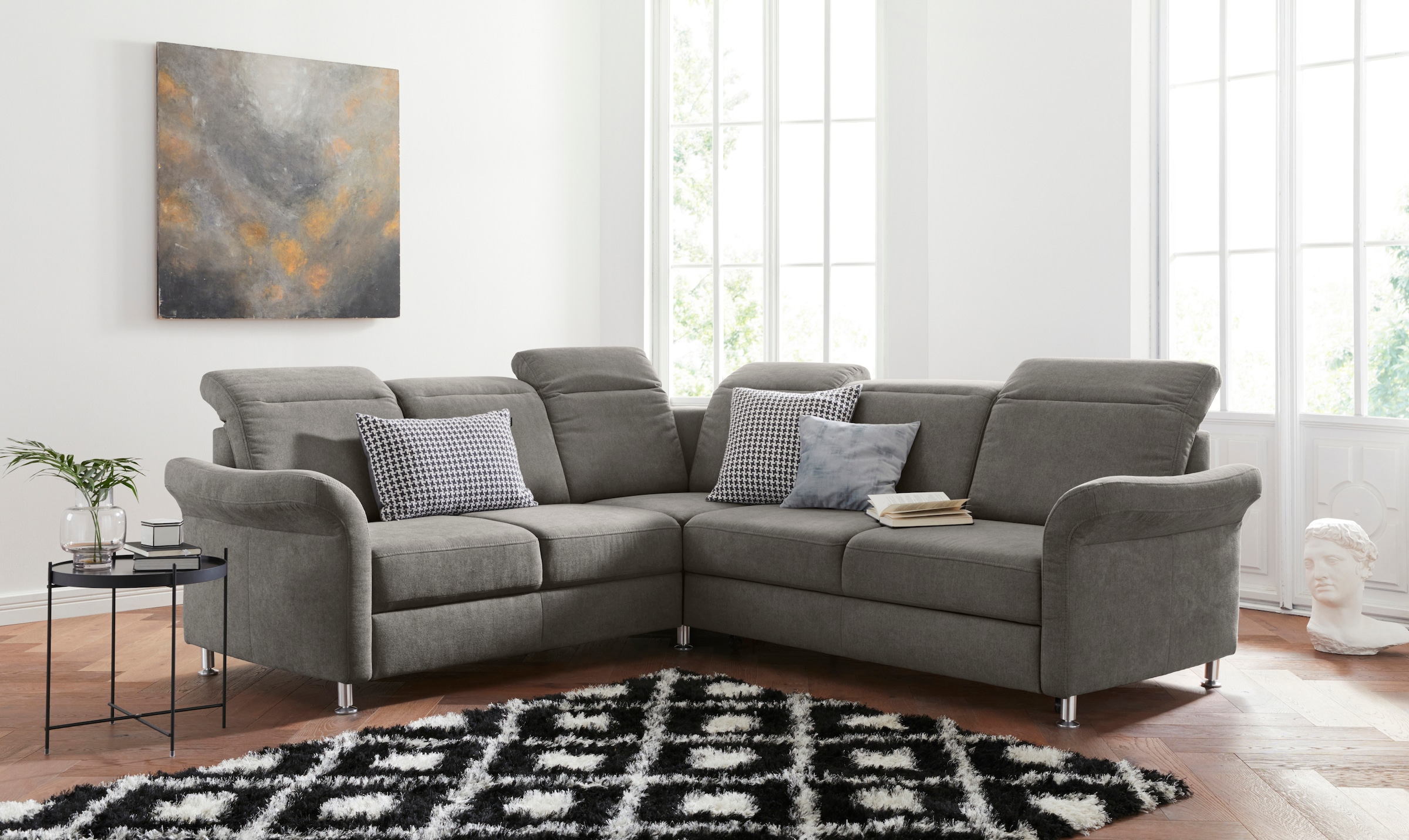 sit&more Ecksofa "Darwin L-Form" inklusive Federkern, wahlweise mit Kopfteilverstellung, Schlaffunktion