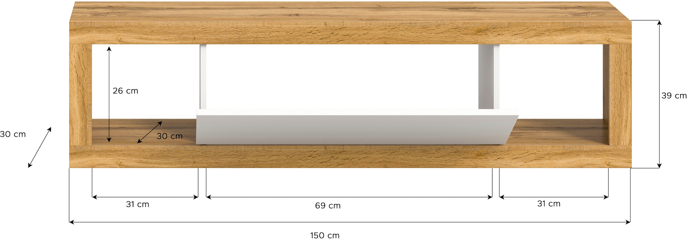 INOSIGN Lowboard »Trinity, Breite 150 cm, stehend und hängend, 1 Klappe,«, 2 offene Fächer, grifflose Fronten, TV-Möbel, TV Schrank, Hängeschrank