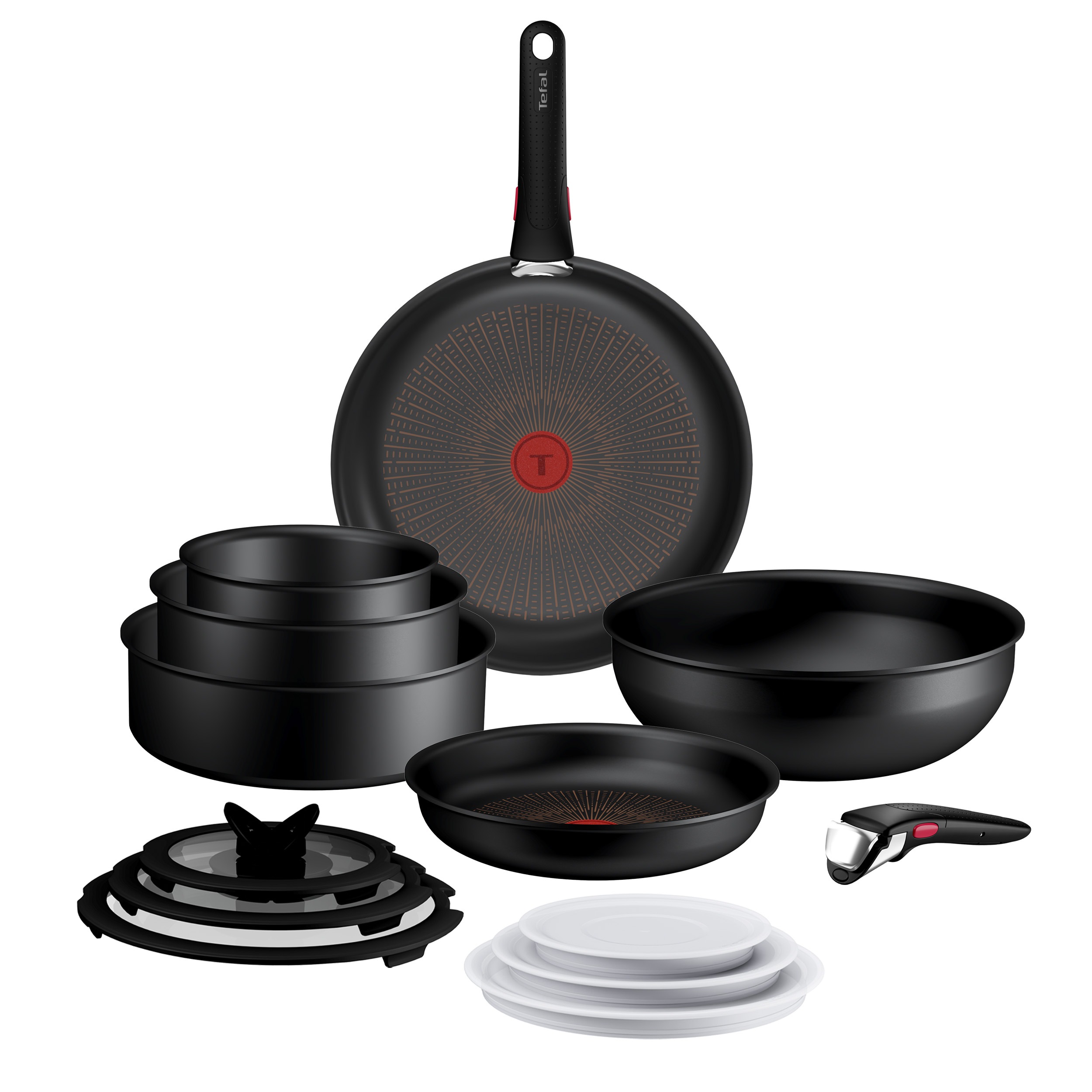 Tefal Pfannen-Set "Ingenio Excellence Fusion" Aluminium Set, 14 tlg. abnehmbarer Ingenio-Griff, Thermo-Signal, stapelbar, Induktion