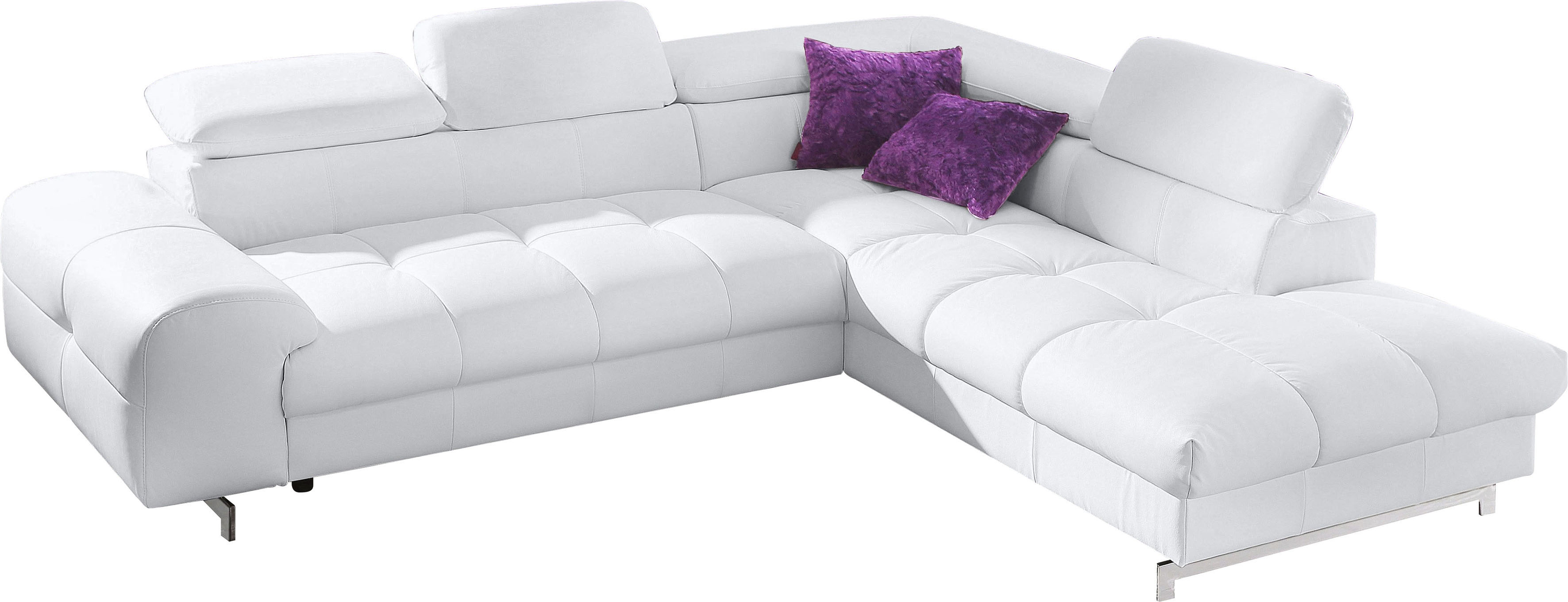 COTTA Ecksofa "Chef bequem, tolle Verarbeitungsdetails, Breite 262cm, L-Form" mit Kopfteilverstellung, edle Metallkufen, optional Schlaffunktion