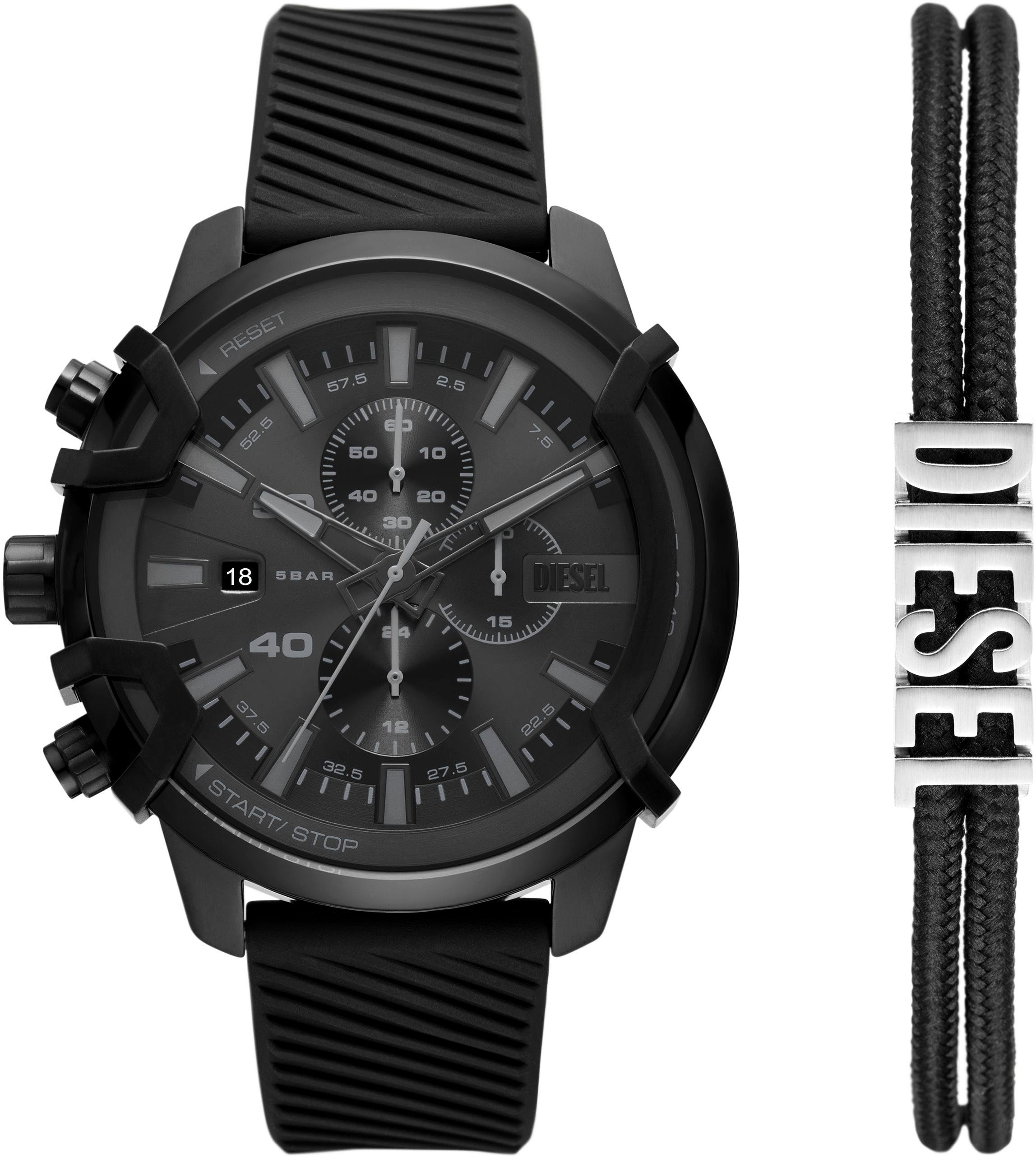 Diesel Chronograph »GRIFFED, DZ4650SET«, (2 tlg., mit Armband), Quarzuhr, Armbanduhr, Herrenuhr, Stoppfunktion, ideal als Geschenk