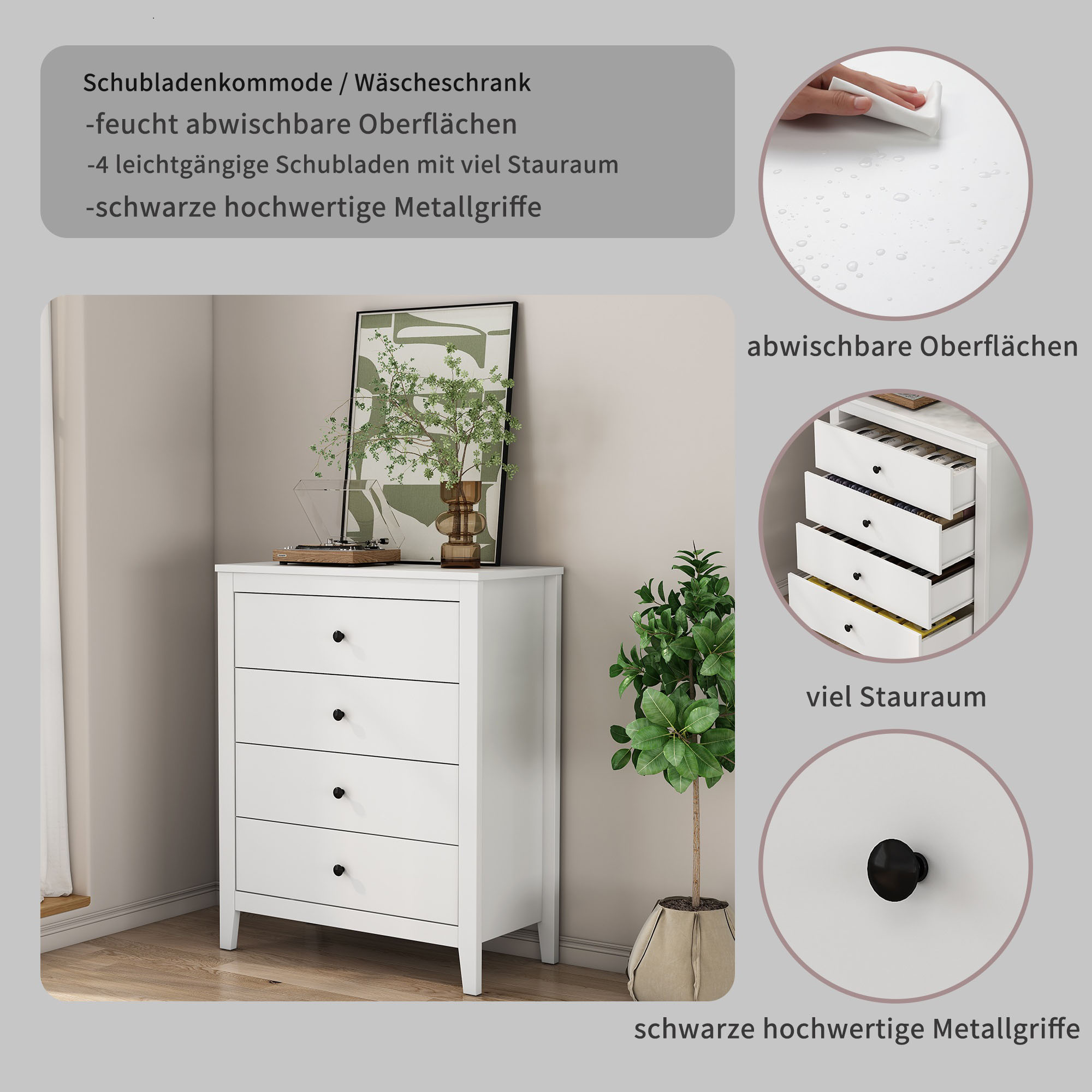 Thumbnail - OTTO home Schubkastenkommode "Borkum Sideboard mit 4 Schubladen Bestseller Landhaus weiß" hochwertige schwarze Griffe au...