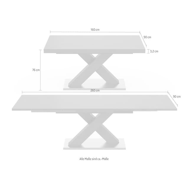 graphit BAUR Mäusbacher in Esstisch kaufen Auszugsfunktion, 160-260 C«, Breite »Komfort | X-Gestell cm mit mit und