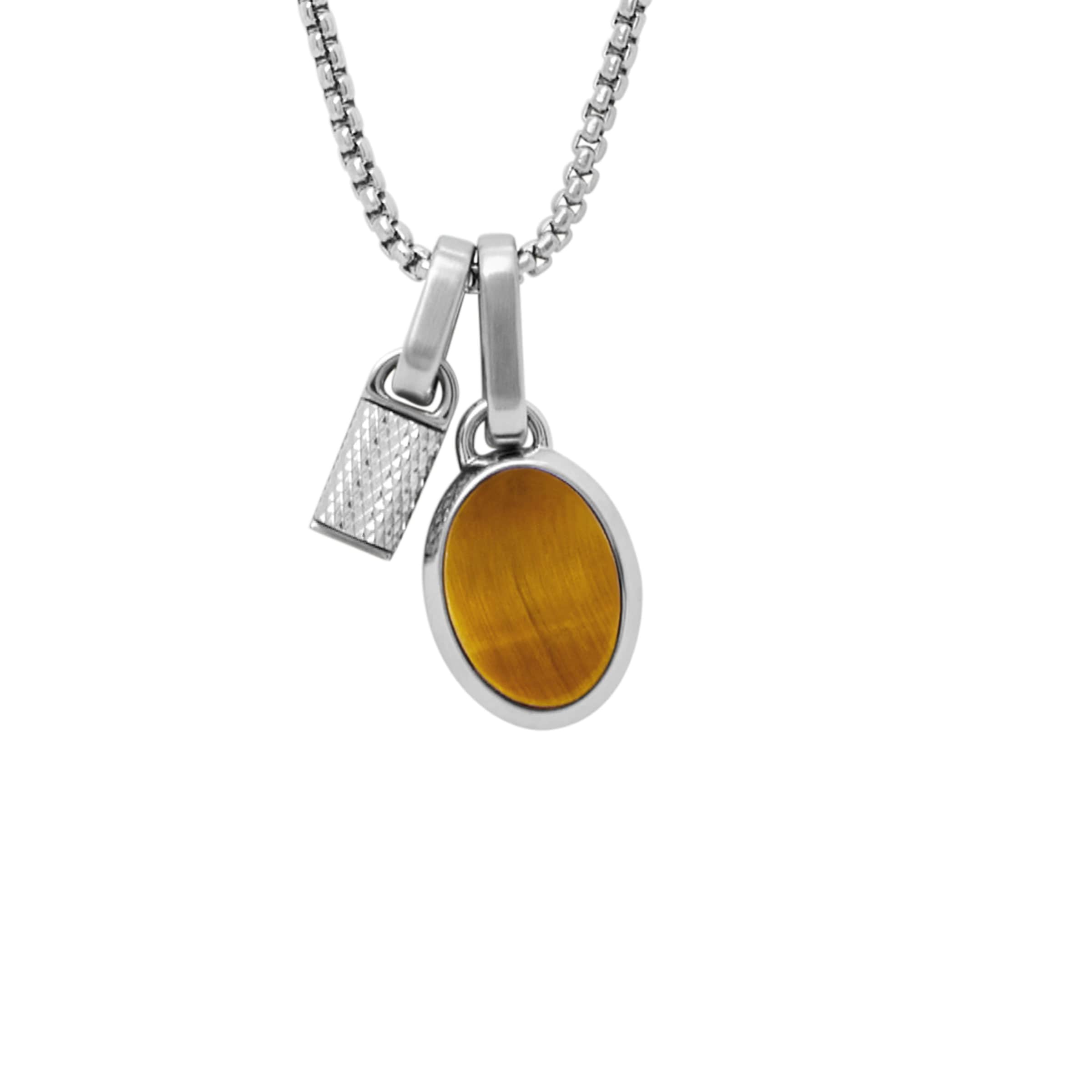 Kette mit Anhänger FOSSIL "Schmuck Geschenk Edelstahl JEWELRY", braun (edelstahlfarben, braun), Halsketten, Damen, Edelstahl, L: 56 B: 1,3mm, mit Tigerauge, B:1,3mm