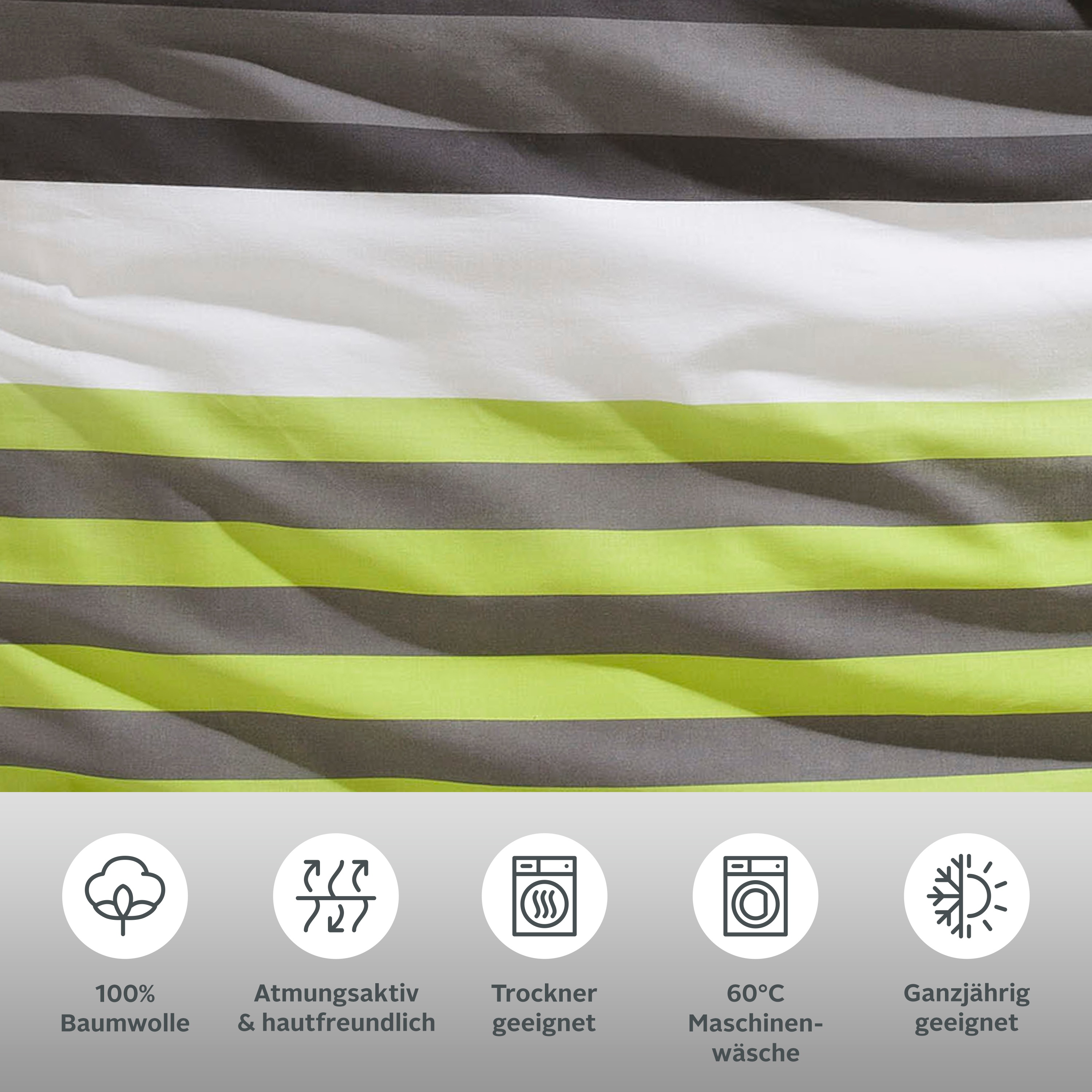 Thumbnail - H.I.S Bettwäsche "Majoran" 3 tlg. gestreifte Bettwäsche in verschiedenen Qualitäten