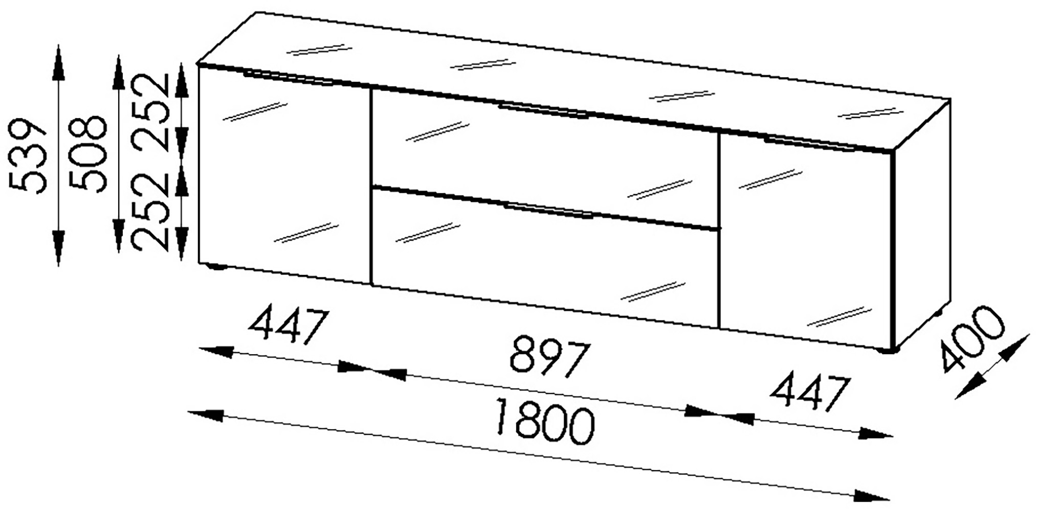 Manjana Möbel Lowboard »mit Chrom oder Schwarz matten Metallgriffen« mit Glasfronten, melaminbeschichtete Oberfläche, Made in Germany