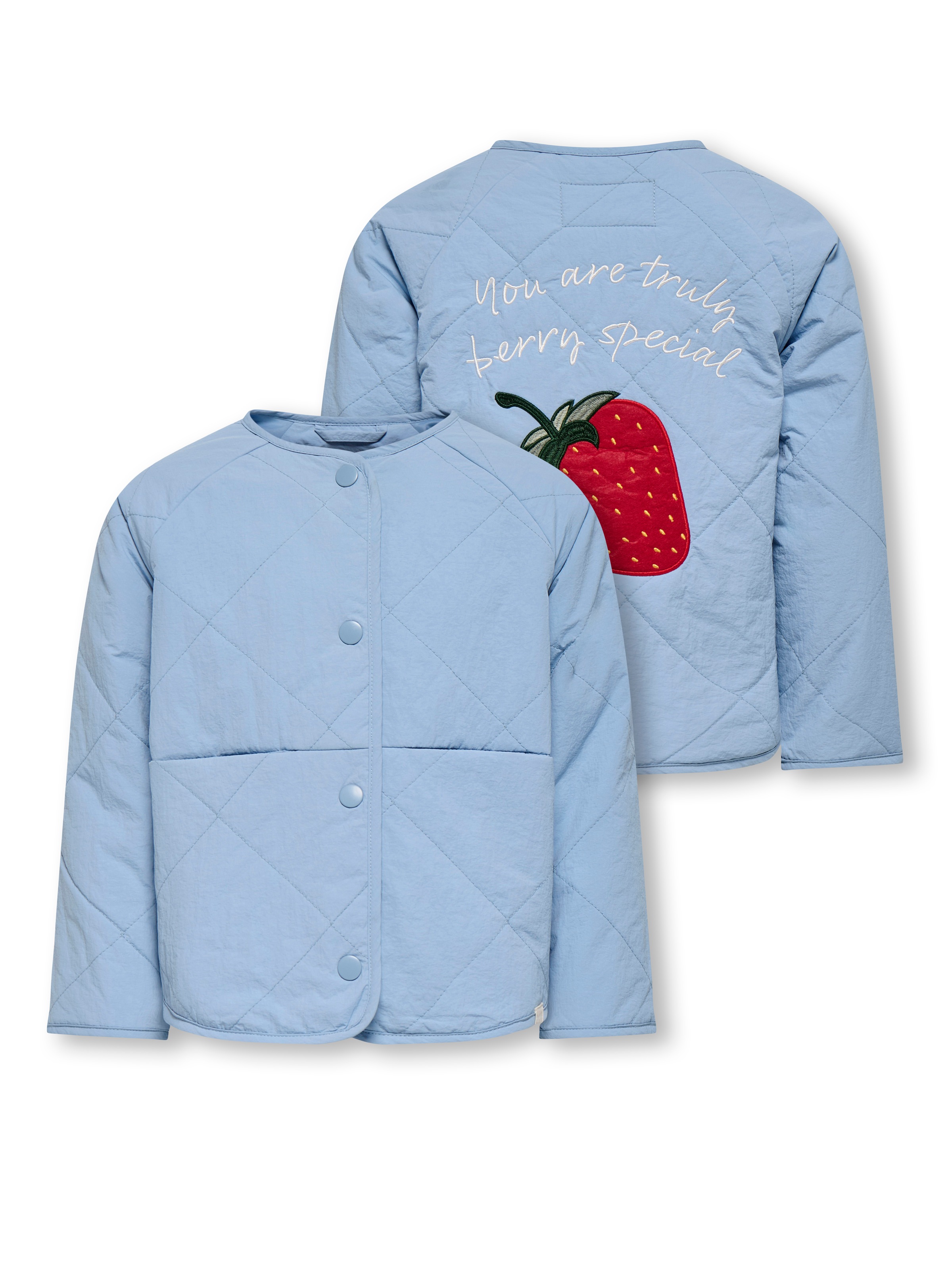 KIDS ONLY Mädchen Steppjacke "KMGROSALINA QUILTED JACKET OTW NOOS"soft chambray print:strawberry, Gr. 104, unifarben, Web, Obermaterial: 100% Nylon,