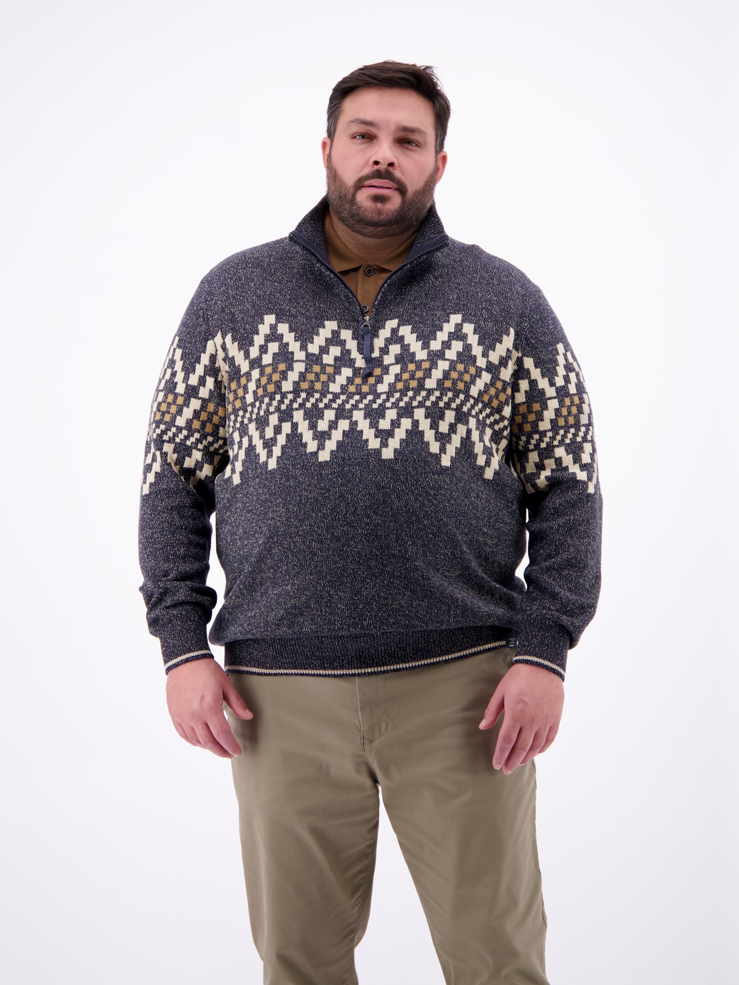 LERROS Norwegerpullover "LERROS Troyer mit Norwegermuster in Übergrößen" günstig online kaufen