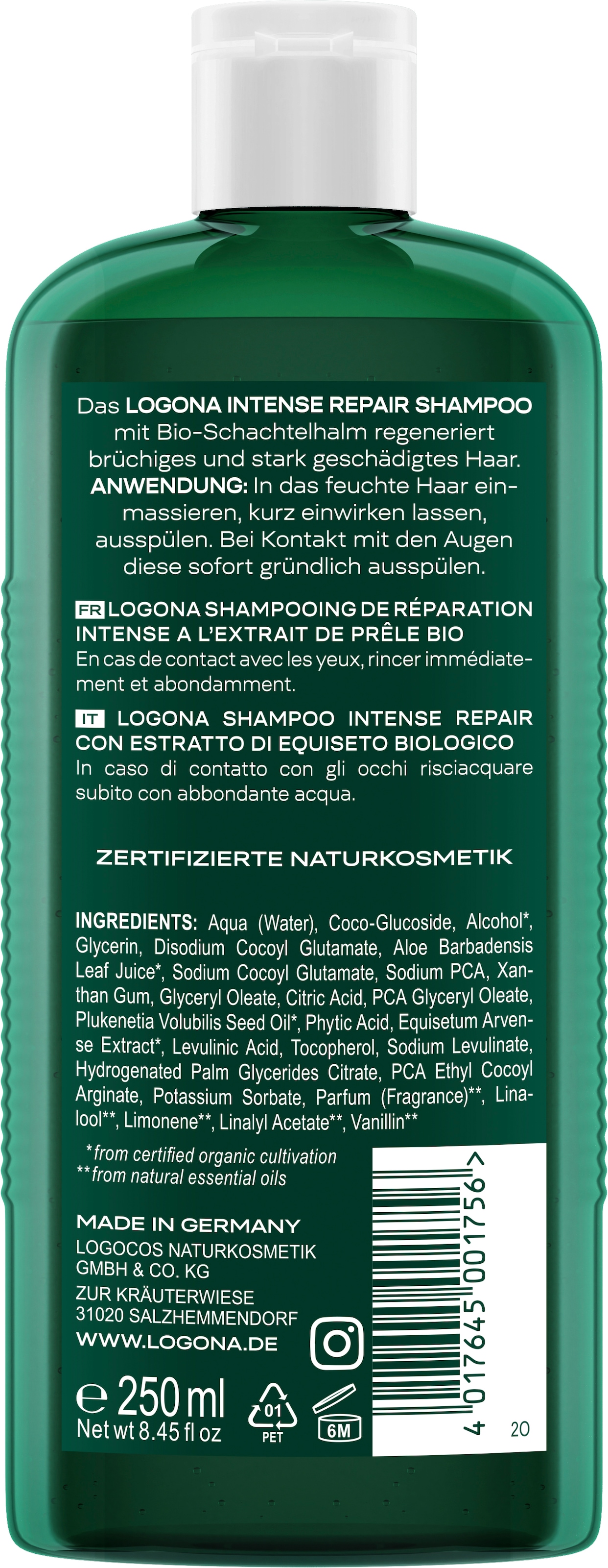 LOGONA Haarshampoo »INTENSE REPAIR SHAMPOO BIO-SCHACHTELHALM« mit Bio-Schachtelhalmextrakt, für strapaziertes und geschädigtes Haar