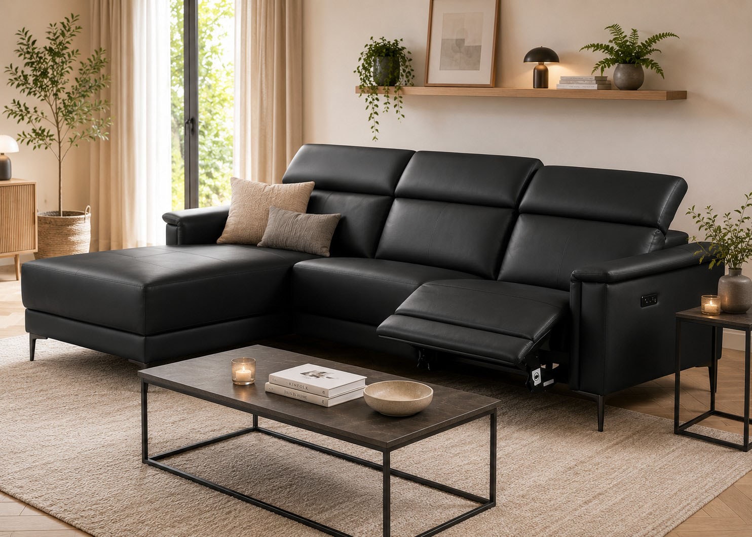 OTTO home "LUND, Lederoptik, L-Form, 261cm, man./elektr. Relaxfunktion (USB-A)" mit USB A-Anschluss bei elektrischer Variante und Kopfteilverstellung