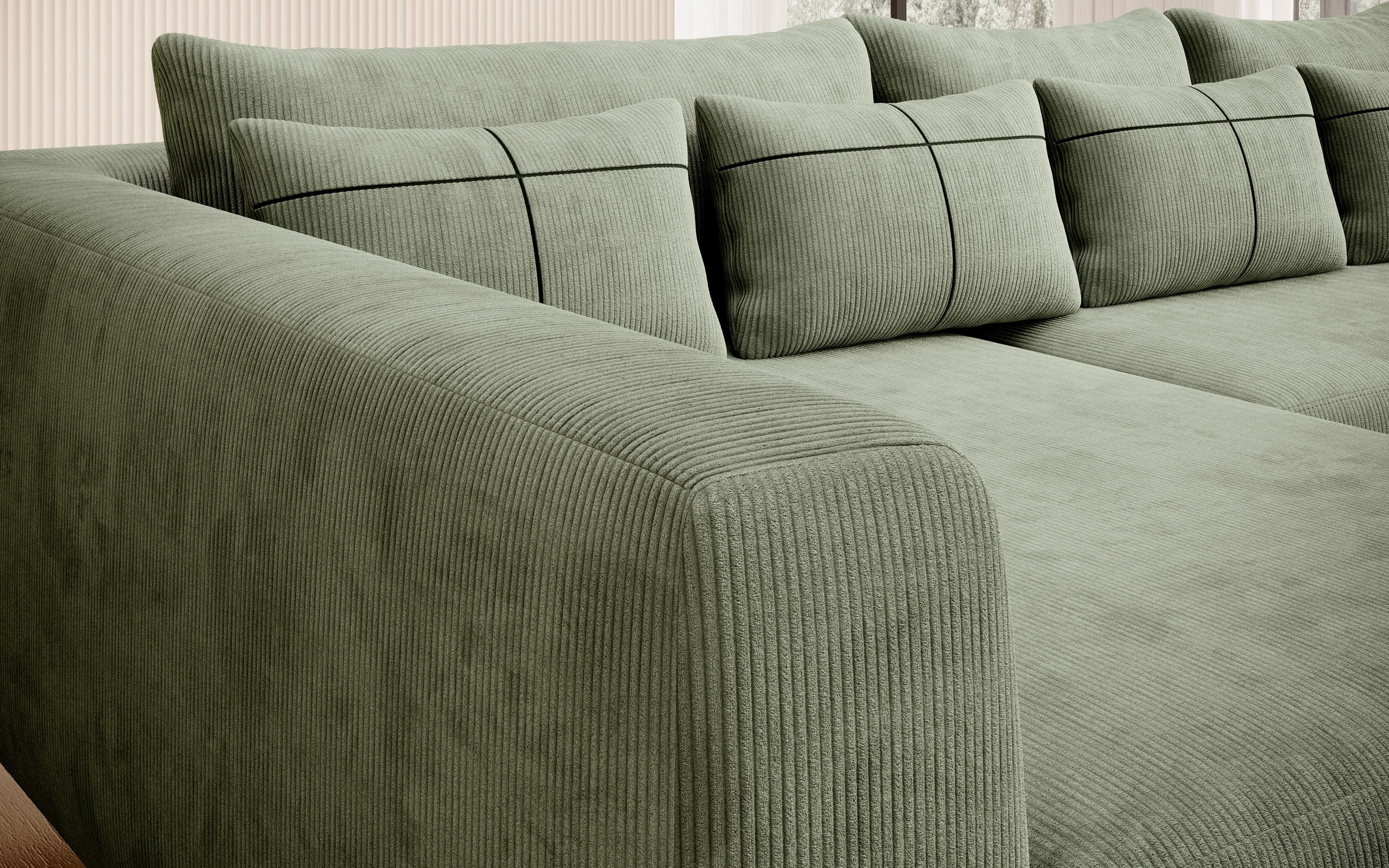 INOSIGN Ecksofa »Cross, mit softem Sitz, L-Form, wendbare Zierkissen, Breite 284 cm«, Couch mit vielen Kissen, stylische Kreuznaht, elegante Metallfüße