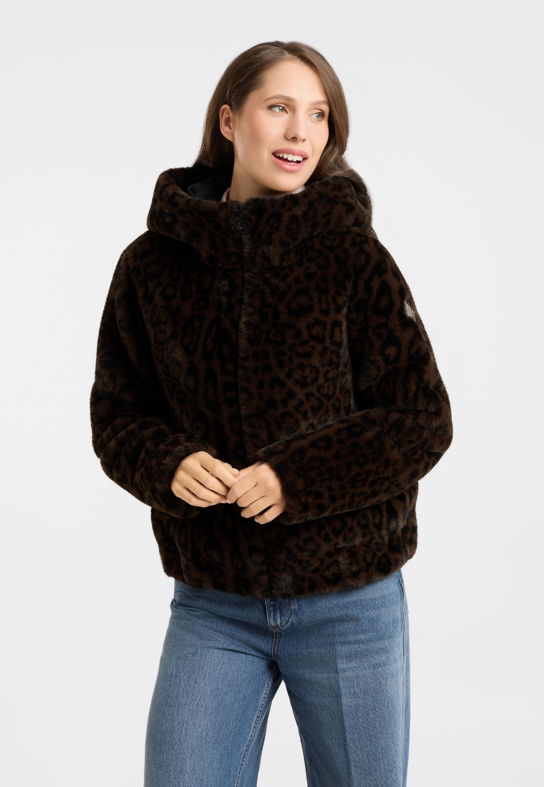 Frieda & Freddies Winterjacke "Frieda & Freddies Jacke mit Leo-Dessin und Kapuze"