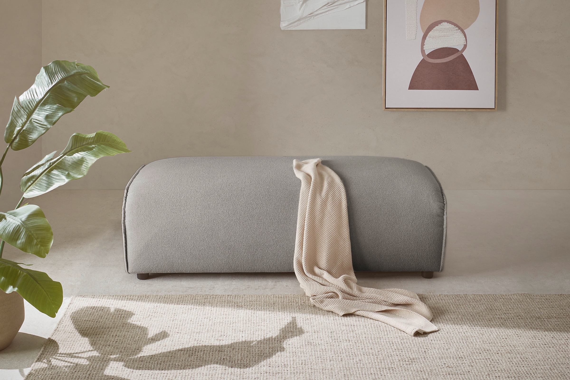 LeGer Home by Lena Gercke Hocker "PIARA, Struktur u. Leinenoptik, Polsterhocker mit Kedernaht" zur Serie PIARA, rechteckig, schwarze Füße, bequemer Sitzkomfort