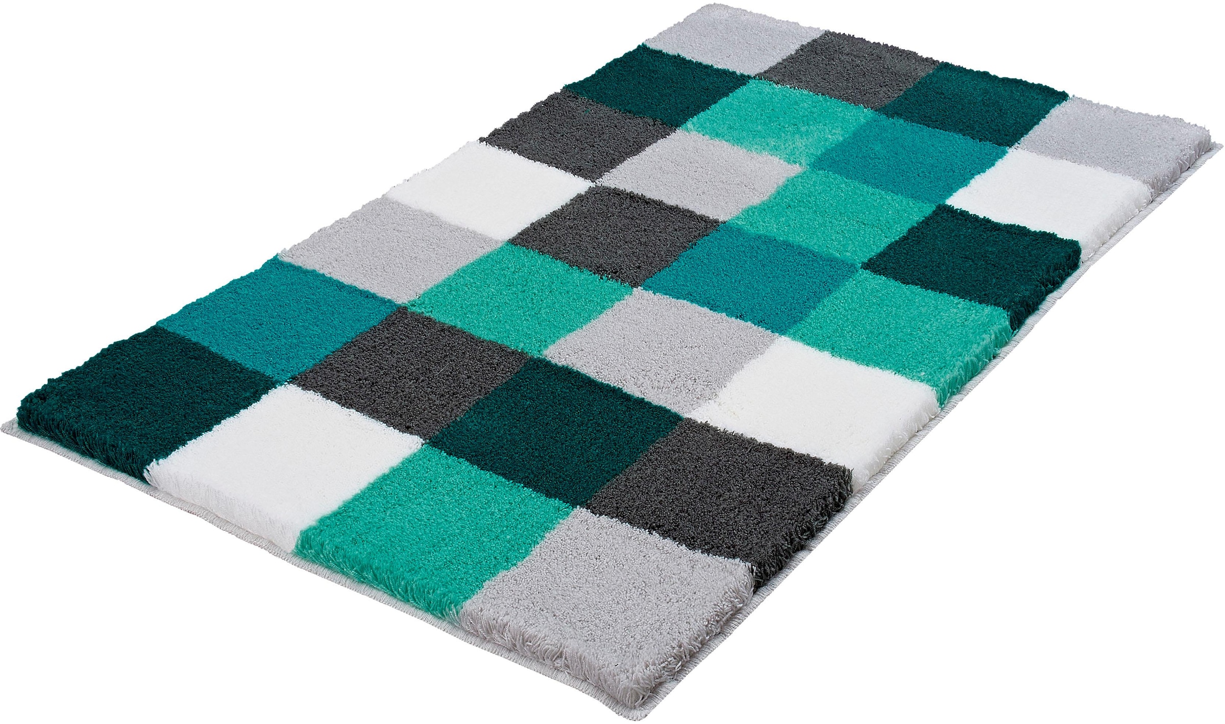 Kleine Wolke Badematte »Caro«, rutschhemmend beschichtet, fußbodenheizungsgeeignet, Badteppich, modernes Karo-Muster, Pastell-Farben, waschbar