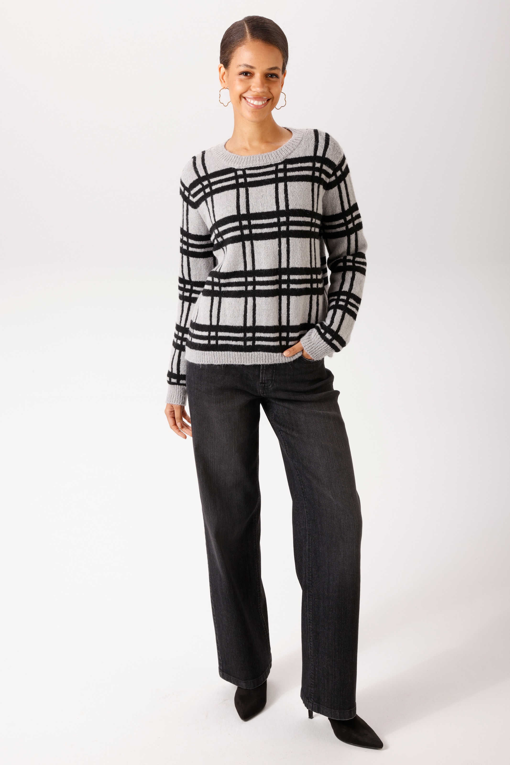 Aniston CASUAL Strickpullover im sportiven Karo-Dessin - NEUE KOLLEKTION