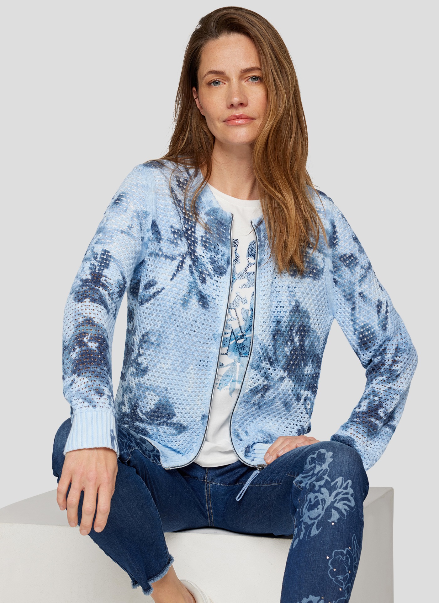 Rabe Strickjacke »Rabe Reißverschluss-Jacke mit floralem Muster«