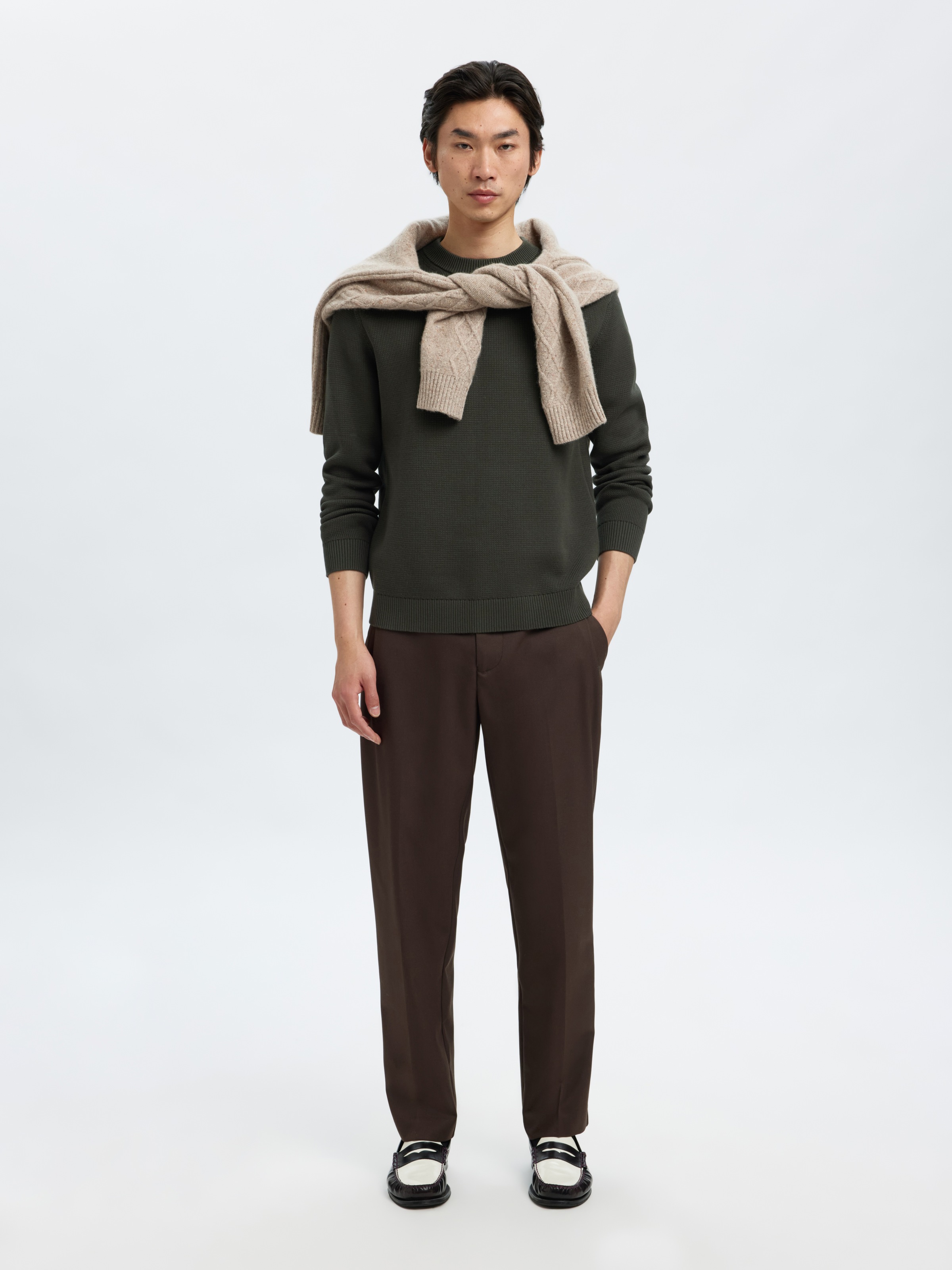 Thumbnail - SELECTED Rundhalspullover "SLHDANE LS KNIT STRUCTURE CREW NECK NOOS" Baumwolle, regular fit