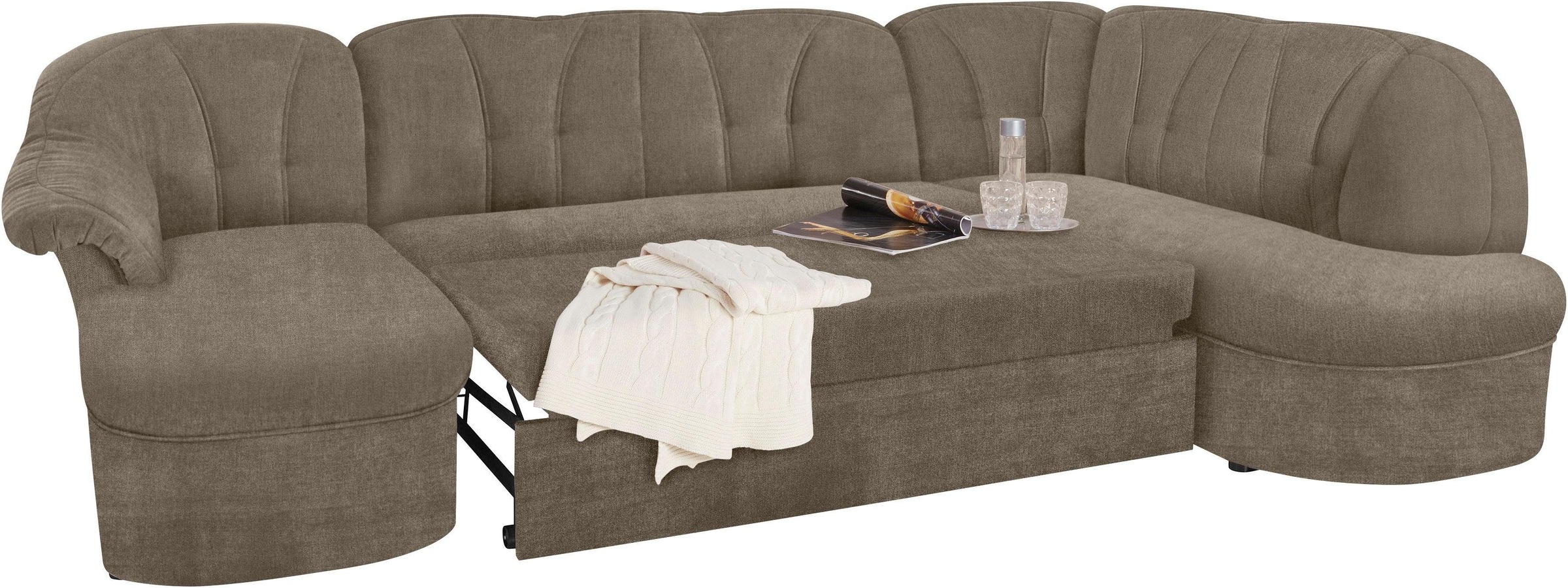 DOMO collection Wohnlandschaft »Pegnitz, zeitlos und modern, mit attraktiver Rückensteppung, U-Form«, wahlweise mit Bettfunktion