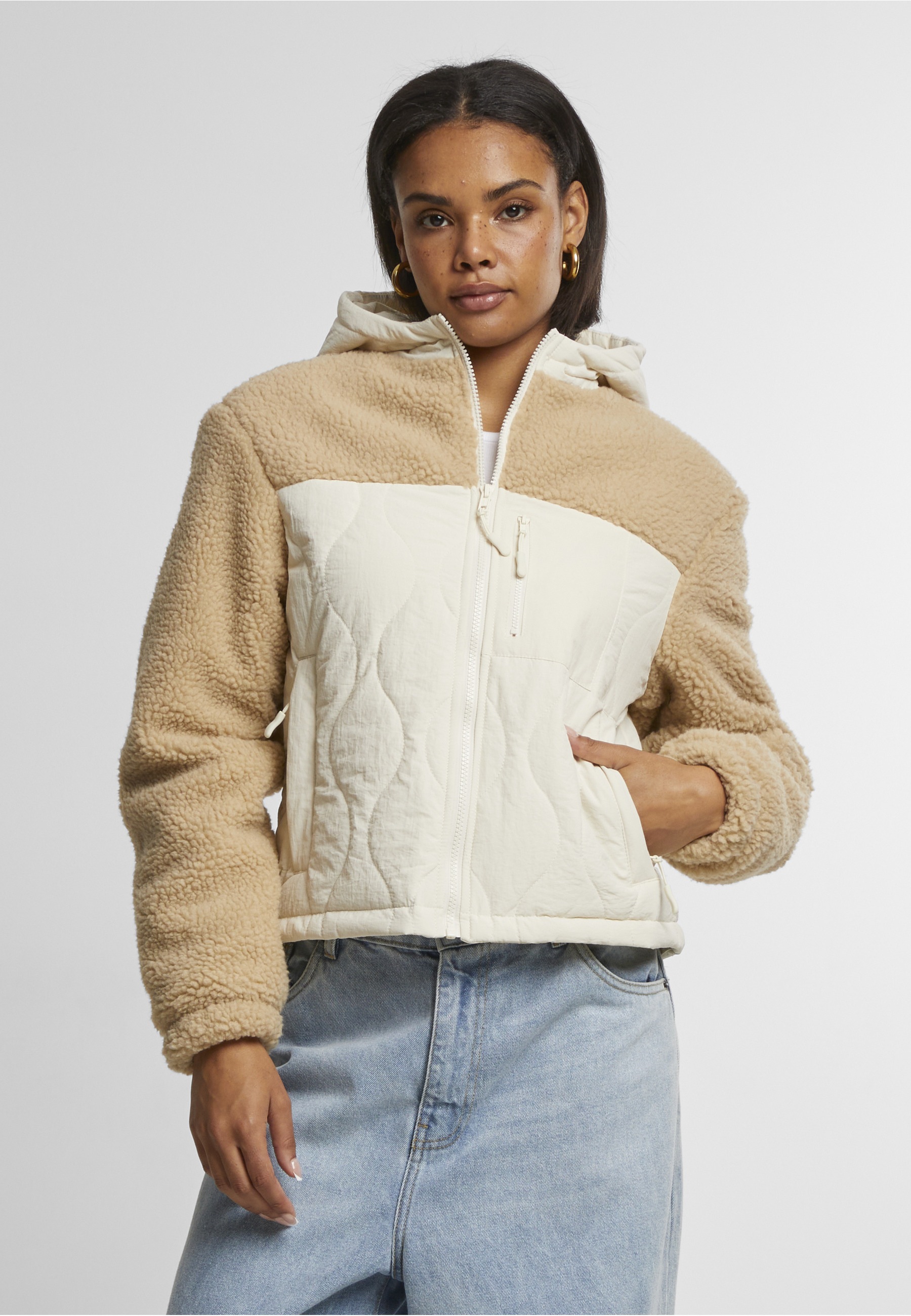 URBAN CLASSICS Allwetterjacke »Urban Classics Ladies Sherpa Crinkle Nylon Mix Jacket« 1 Stk. tlg. ohne Kapuze