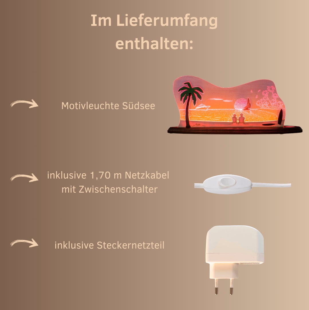 Weigla LED Dekolicht »Südsee, Holz & Acrylglas, ROT-NATUR-BRAUN«, Leuchtmittel LED-Modul | LED wechselbar, Erzgebirge garantiert, Dekolampe für Innen, Dekoleuchte