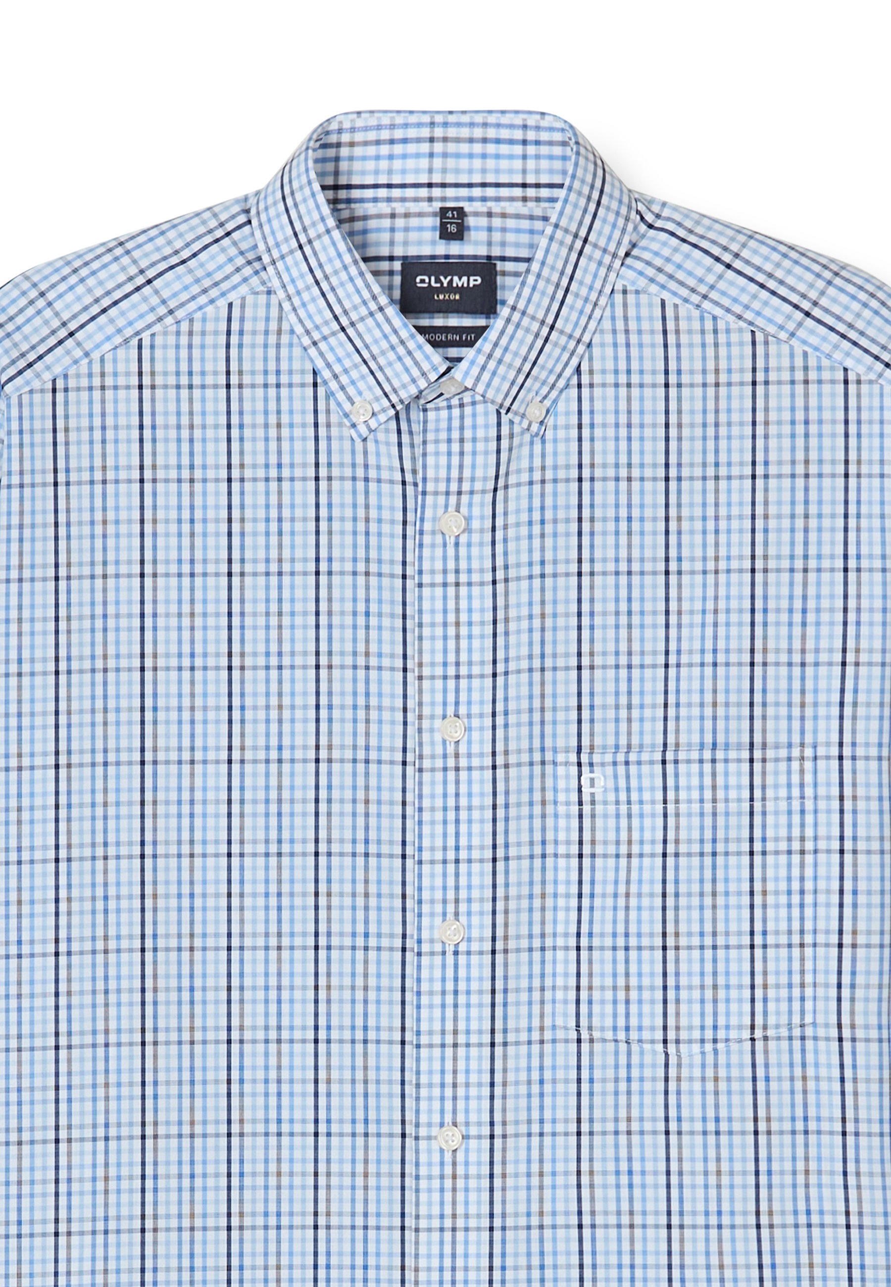 Businesshemd OLYMP "OLYMP Luxor, modern fit, Button-down", Herren, Gr. 42, Normaler Arm, bleu, 100% Baumwolle, Hemden 2