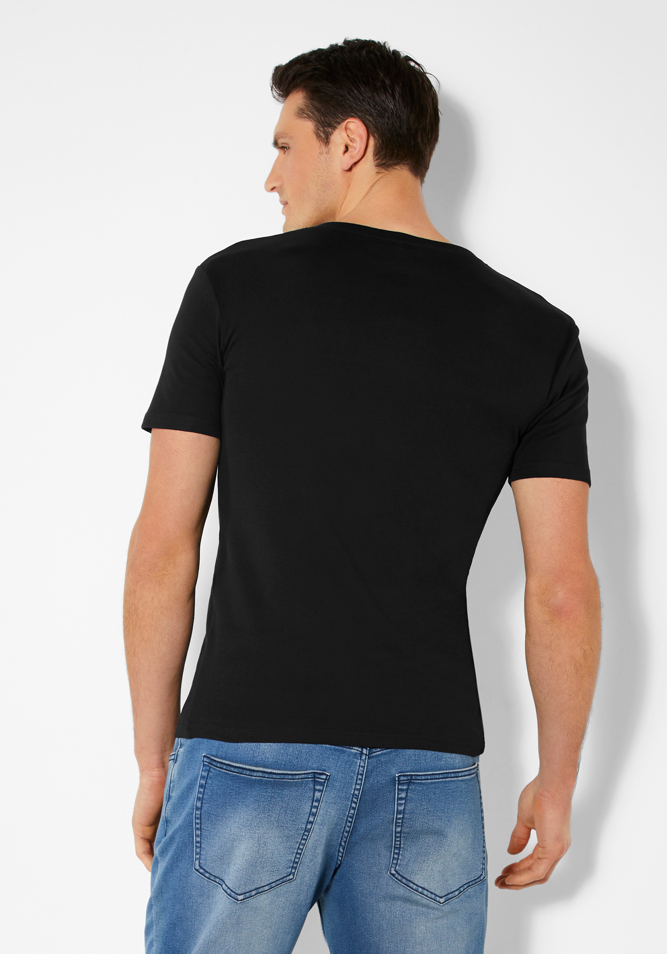 T-Shirt H.I.S, Herren, Gr. XL, schwarz, Feinripp, Obermaterial: 100% Baumwolle, unifarben, Basic, körpernah normal, Rundhals, abgesteppte Kante, Shirts T-Shirt, mit aufwendiger Knopfleiste, perfekt als Unterziehshirt 3