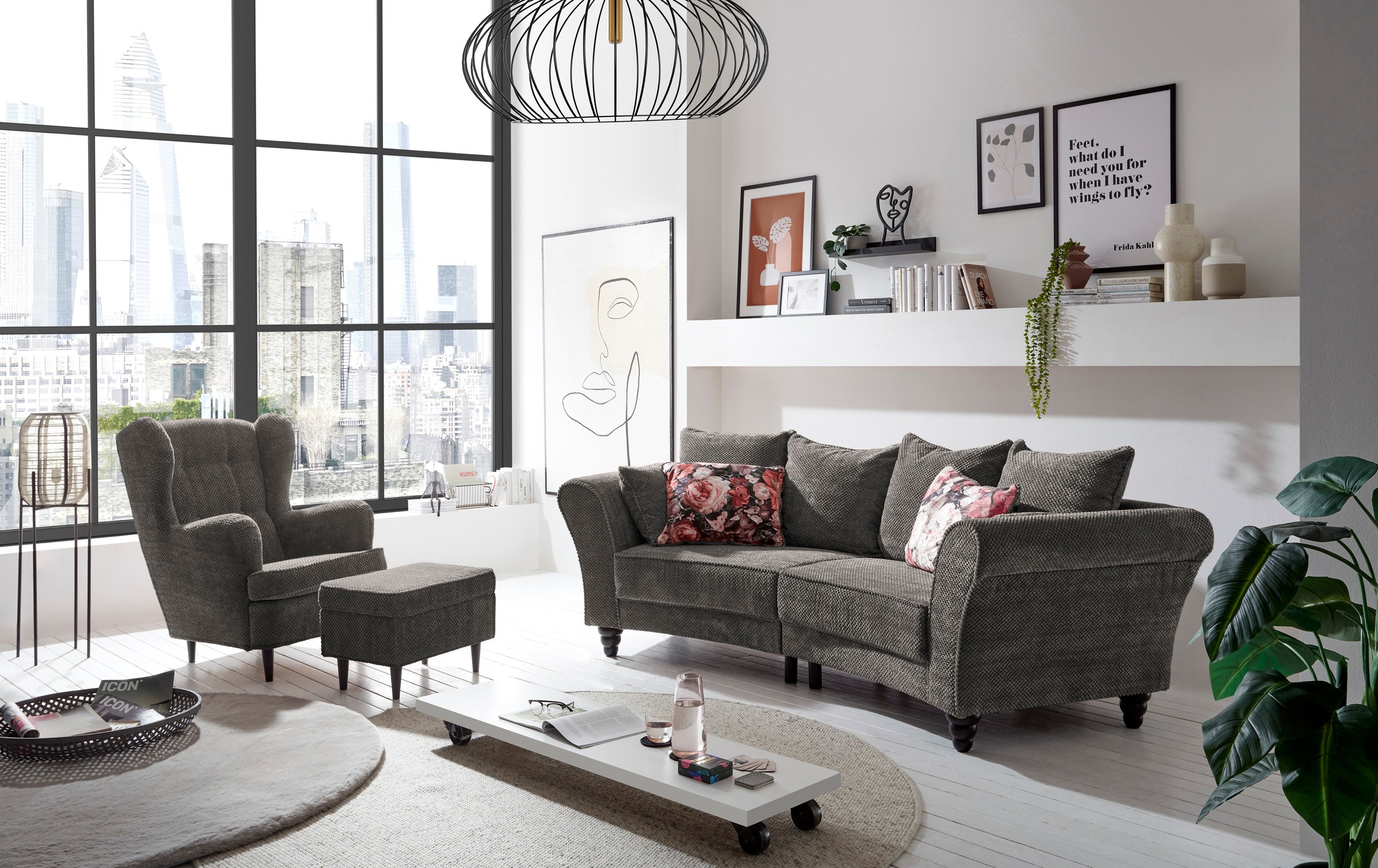 ED EXCITING DESIGN 3-Sitzer "Corinna", Sofa mit 8 Kissen, gebogener Rücken günstig online kaufen