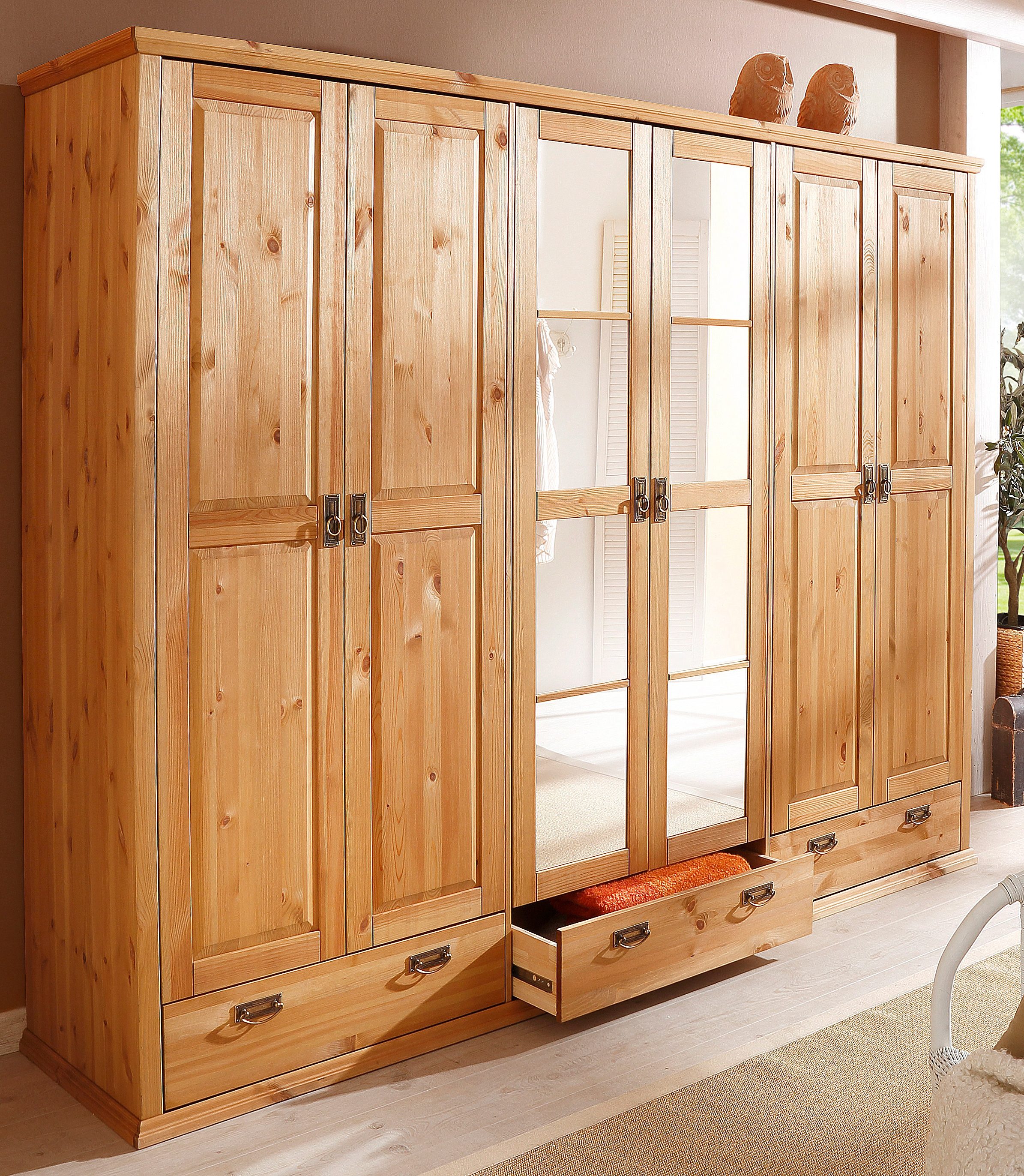 OTTO home Kleiderschrank "Madrid" 3 Breiten: 90/164/245 cm H/T ca.190/59 cm, aus massiver Kiefer, in 3 Breiten mit Spiegeltüren