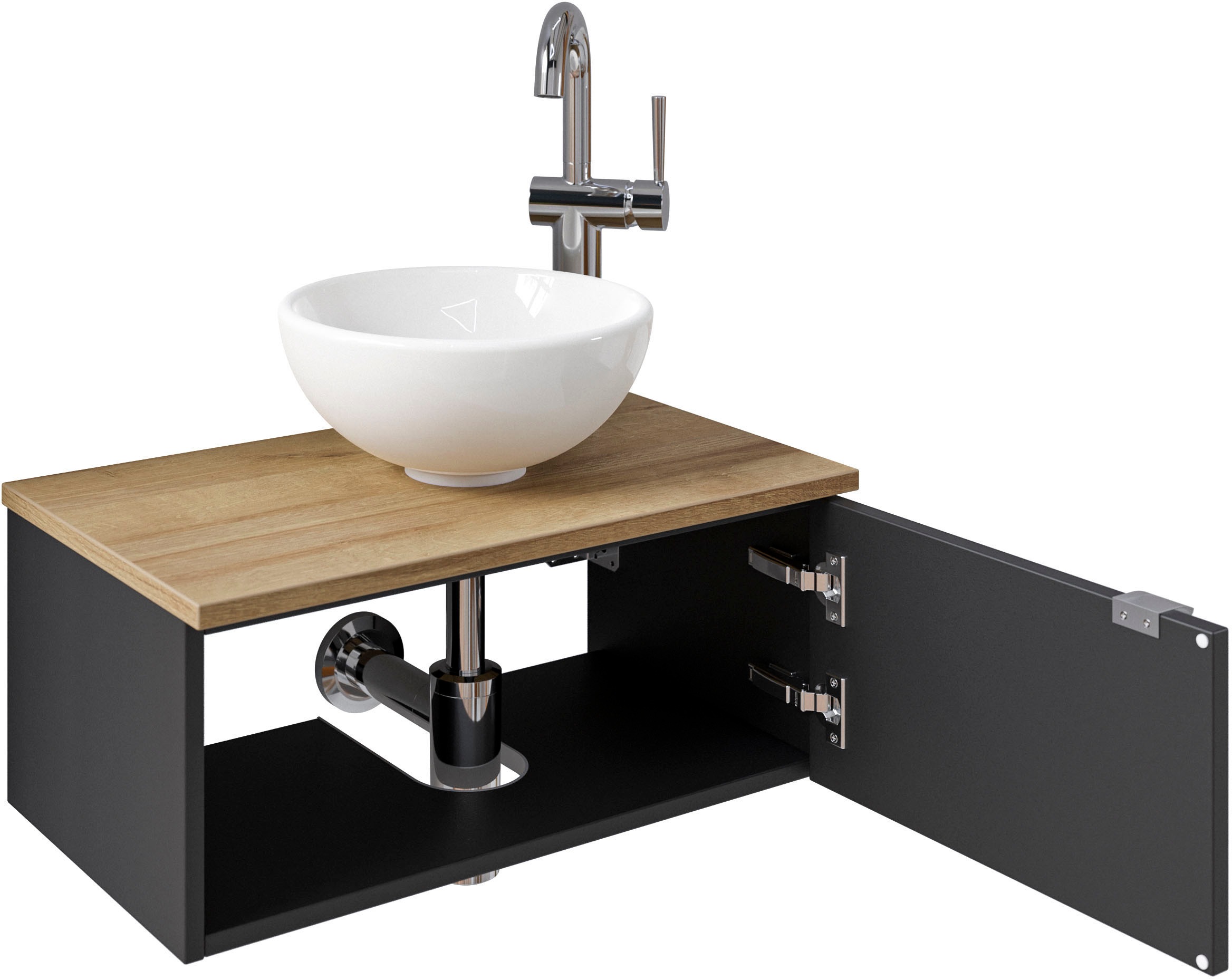 Saphir Badmöbel-Set »Serie 6915«, (4 St.), Gäste-Bad, 70 cm breit, mit LED-Spiegel, offenem Fach und 1 Tür
