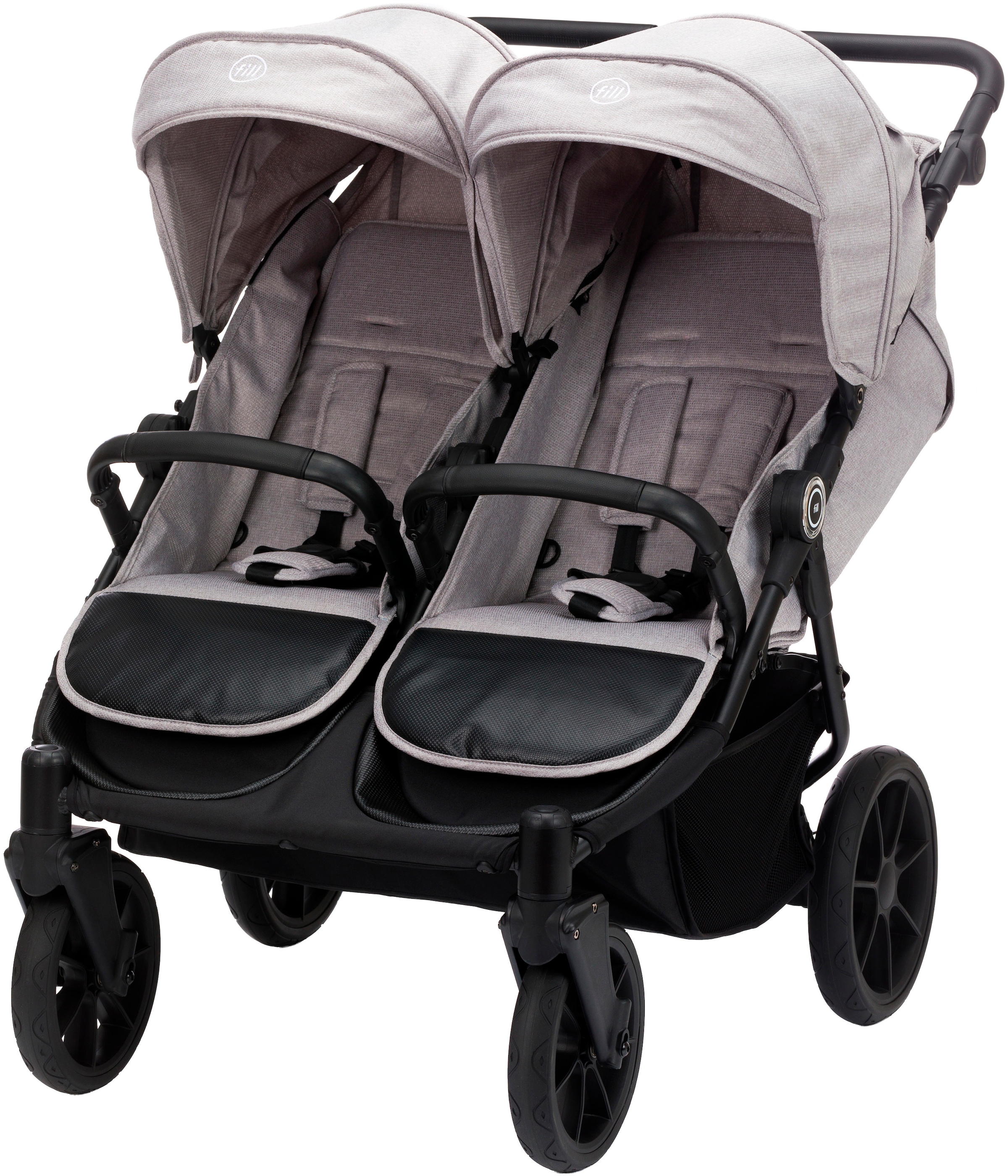 FILLIKID Kinder Zwillingsbuggy "Duette, grau", grau, Aluminium, Nylon, Polyester, Stahl, Kinderwagen, auch als Geschwisterwagen verwendbar; nur 75 cm