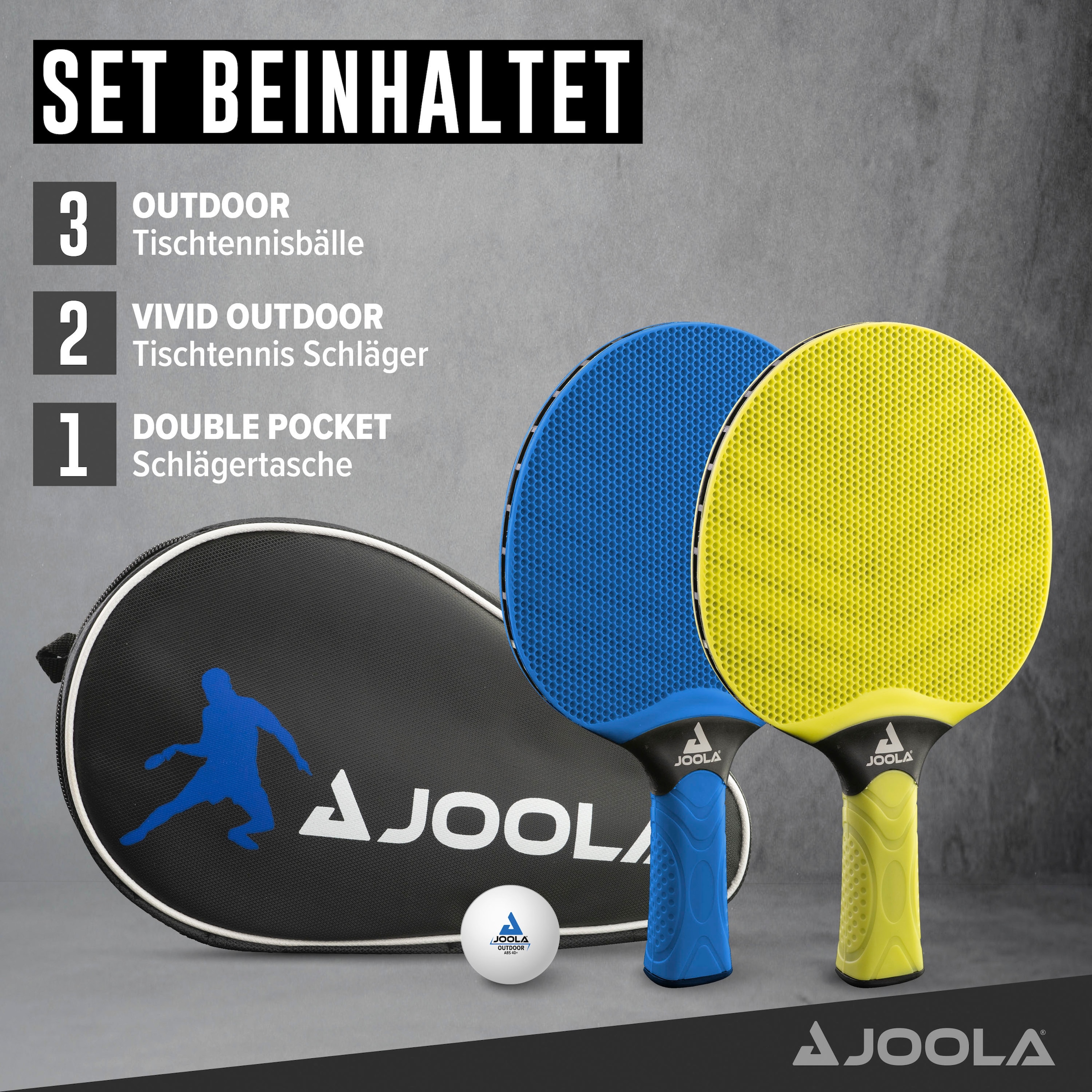 Joola Tischtennisschläger »VIVID Outdoor«, (Set, 6 tlg., mit Bällen-mit Schlägerhülle)