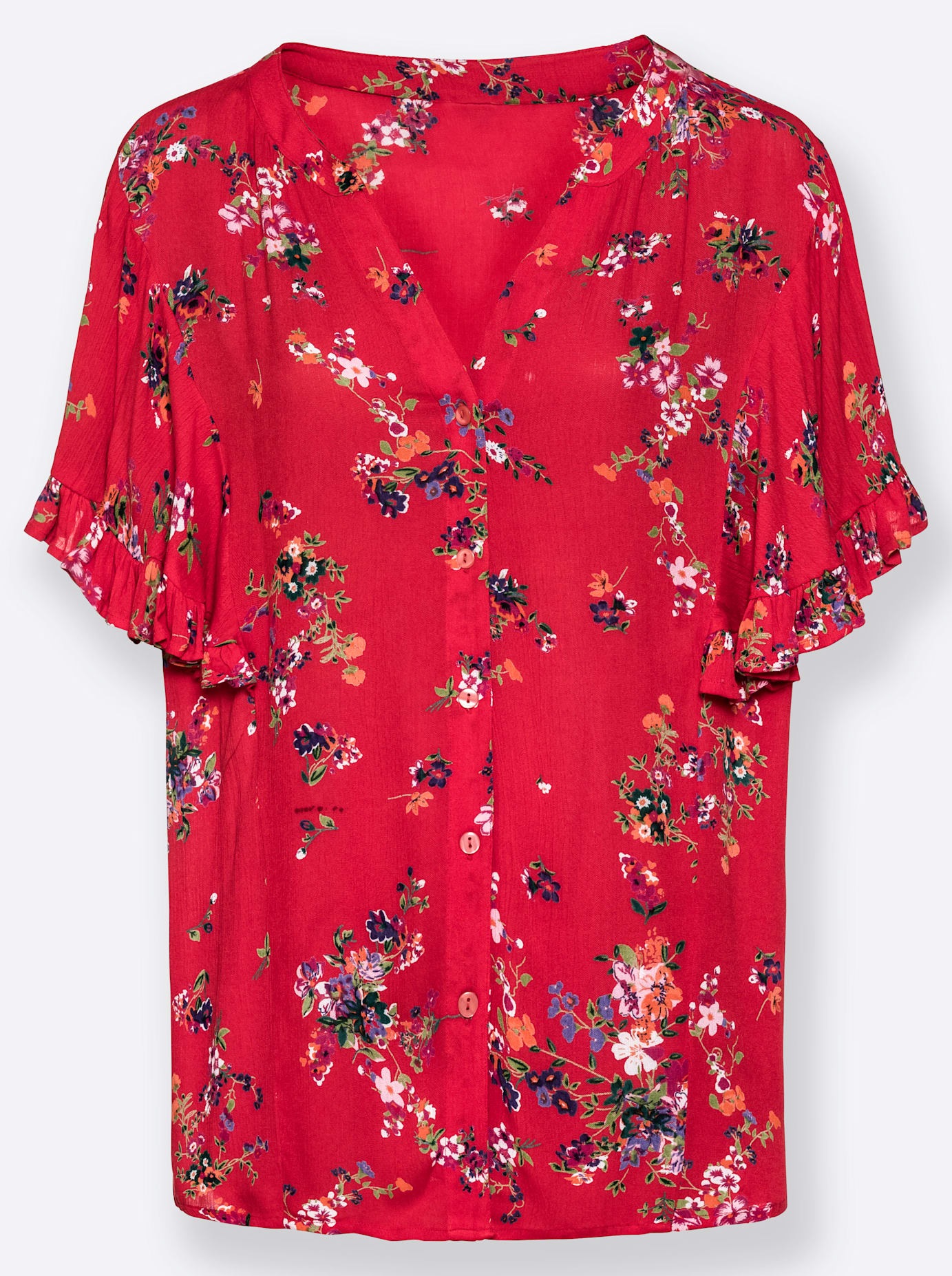 Druckbluse INSPIRATIONEN, Damen, Gr. 52, rot (erdbeere, gemustert), 100% Viskose, geblümt, gemustert, Rundhals, Blusen Druckbluse 3
