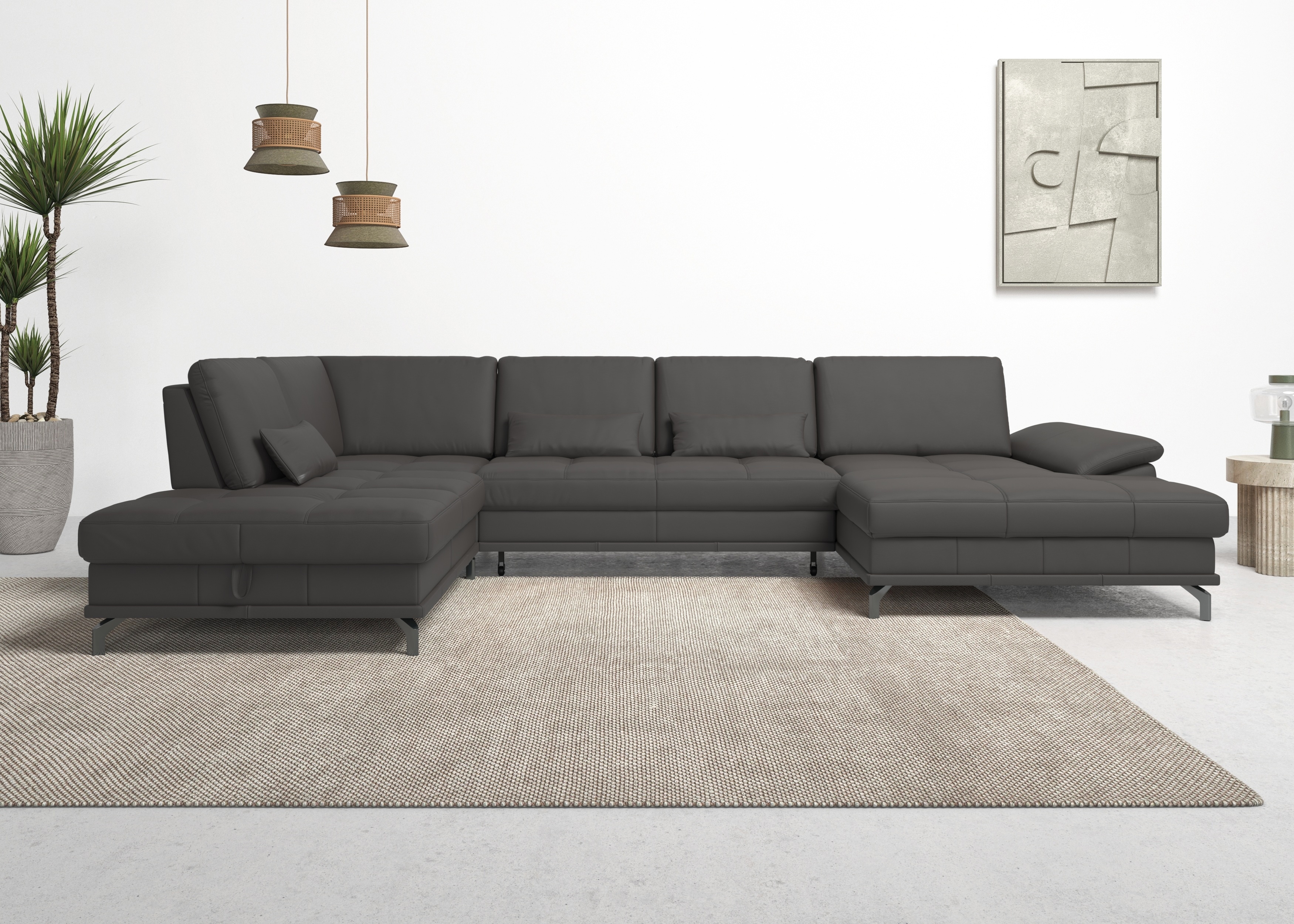OTTO home Wohnlandschaft "Costello U-Form, B: 363 cm mit Sitztiefen-, Armteilverstellung &" 3 Nierenkissen, optional Schlaffunktion & Bettkasten