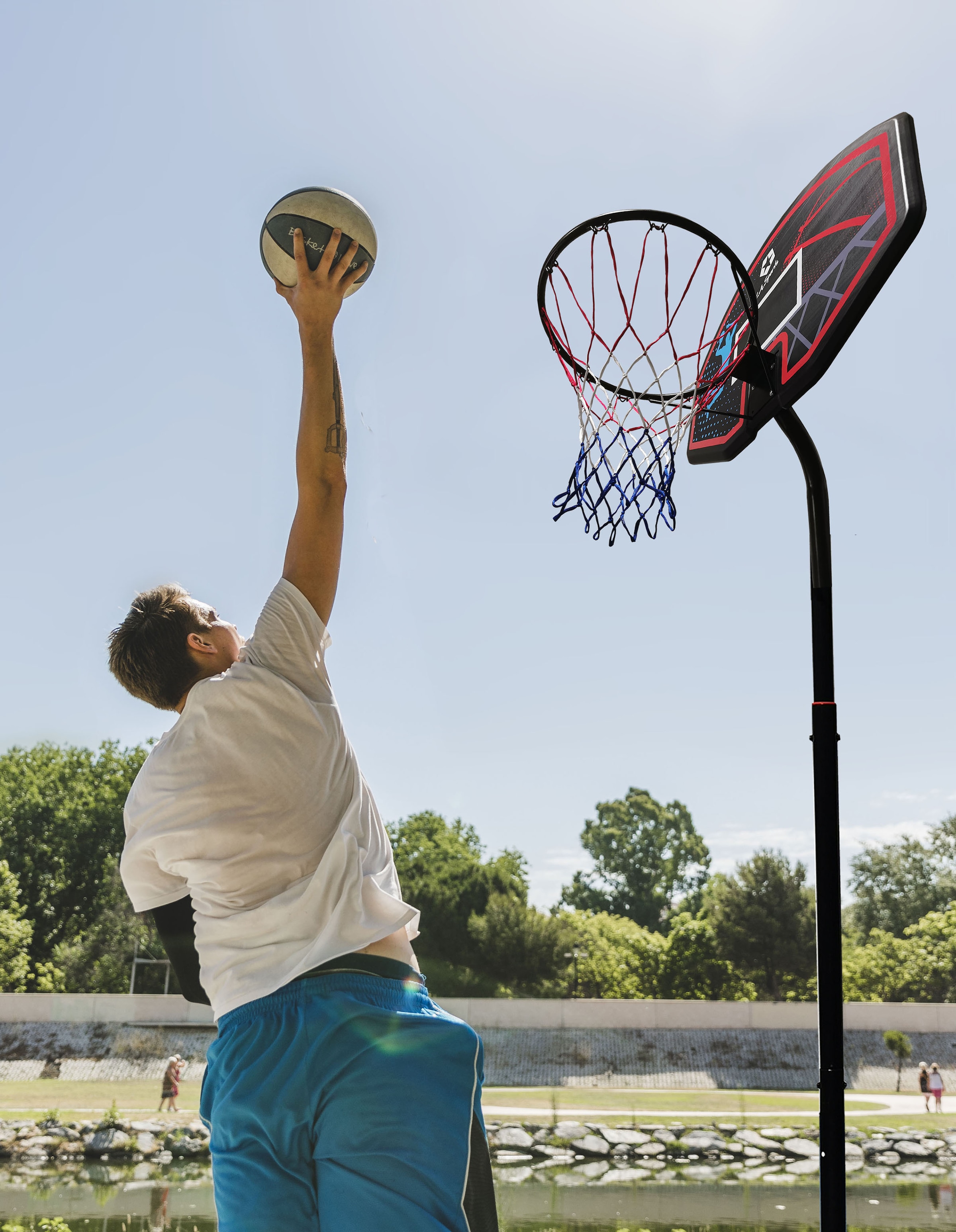 L.A. Sports Basketballkorb, (Set, 3 St., Komplett-Set mit Basketballkorb,  Netz und Ständer), mit Transportrollen, stabile pulverbeschichtete  Metallrohre | BAUR