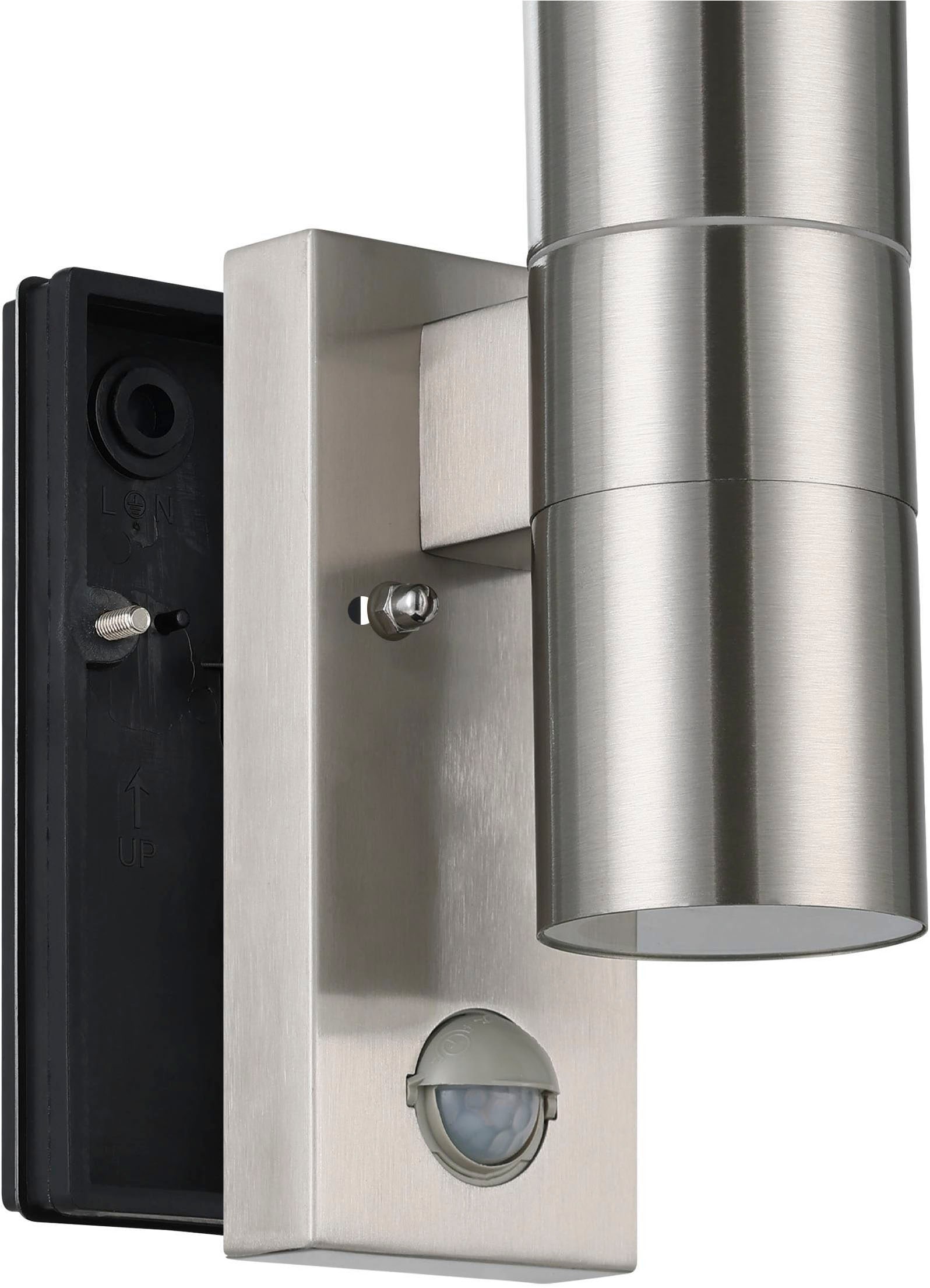 EGLO Wandleuchte »Riga 5 Außen-Wandlampe, Edelstahl und Glas, Außenleuchte, IP44 Lampe« GU10 1 Stk. Wand-/Deckenleuchte - L6,5 x H21,5 x AL11cm - edelstahl - 2X2,8W inkl.