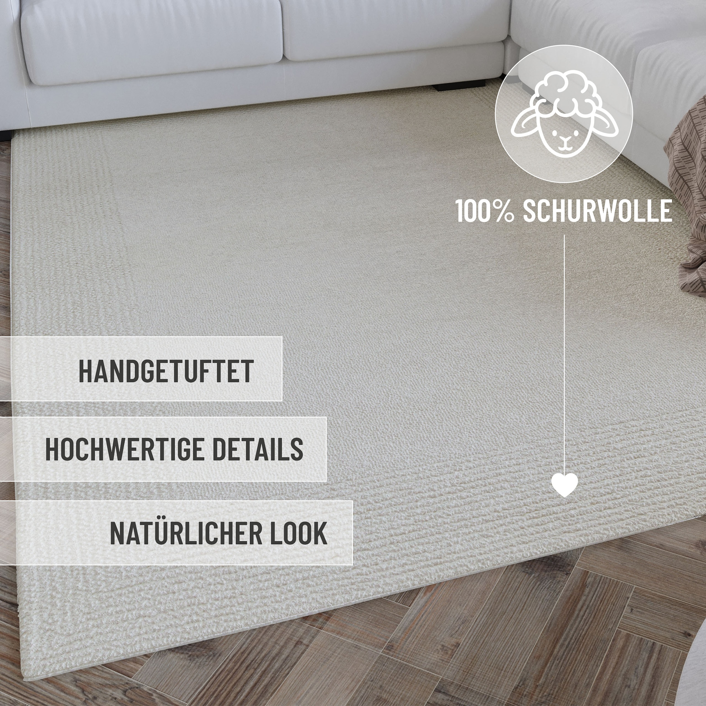 Wecon home Wollteppich »Hamptons TWENTYONE«, rund, 15 mm Höhe, Schurwolle, Kurzflor, Wohnzimmer, Schlafzimmer, elegant, Bordüre