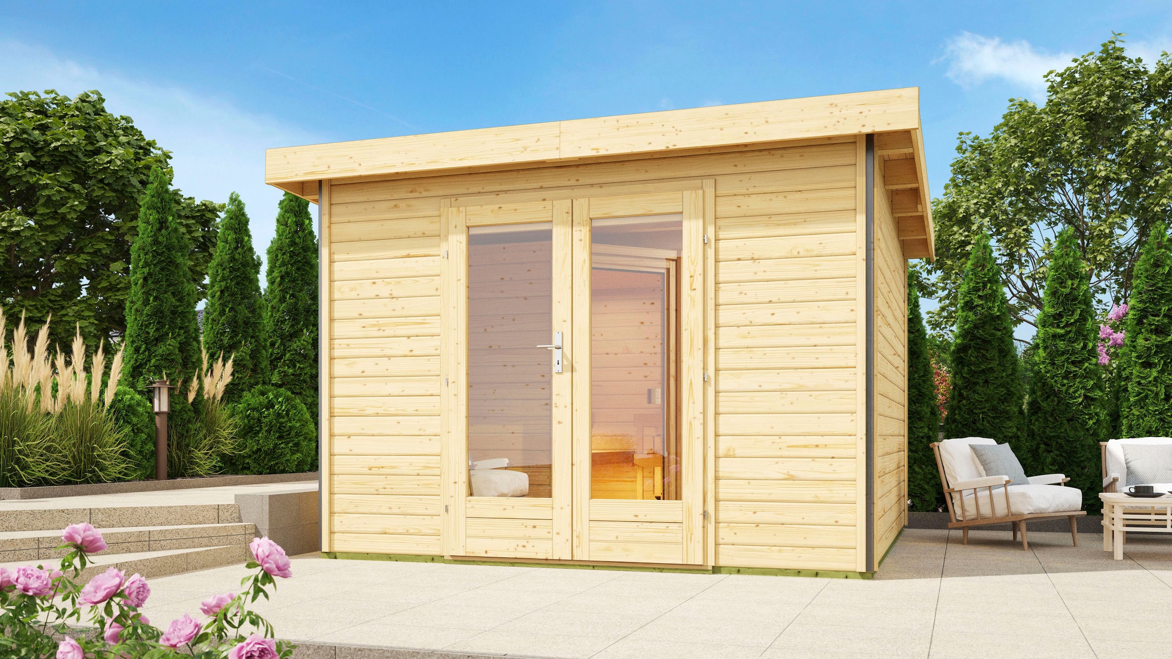 KONIFERA Saunahaus »Maiko 1 SET B«, naturbelassen, mit Ofen 9 kW ext. Steuerung